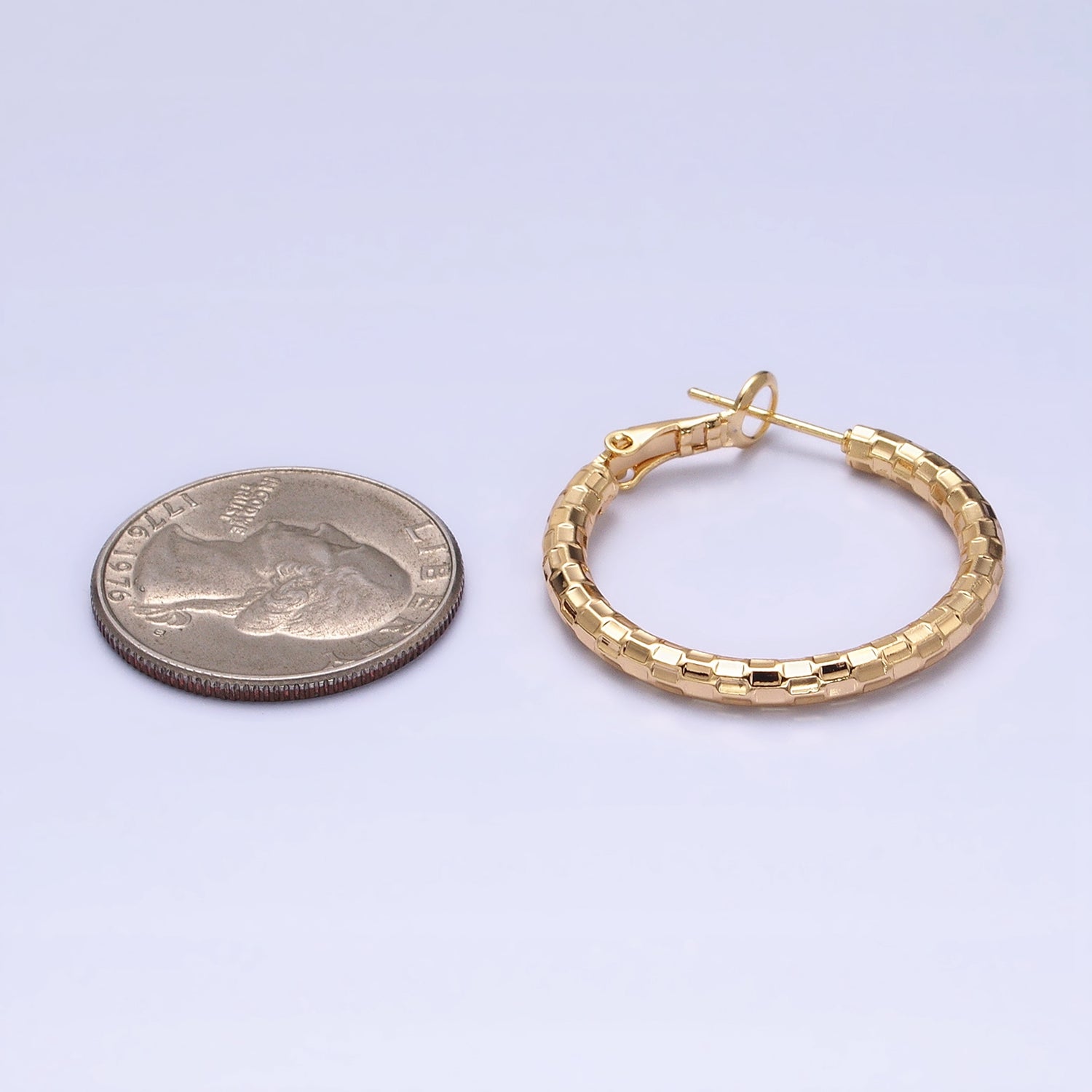 16K Gold Filled 30mm Multifaceted Textured Hinge Hoop Earrings in Gold & Silver | AD1211 AD1212
