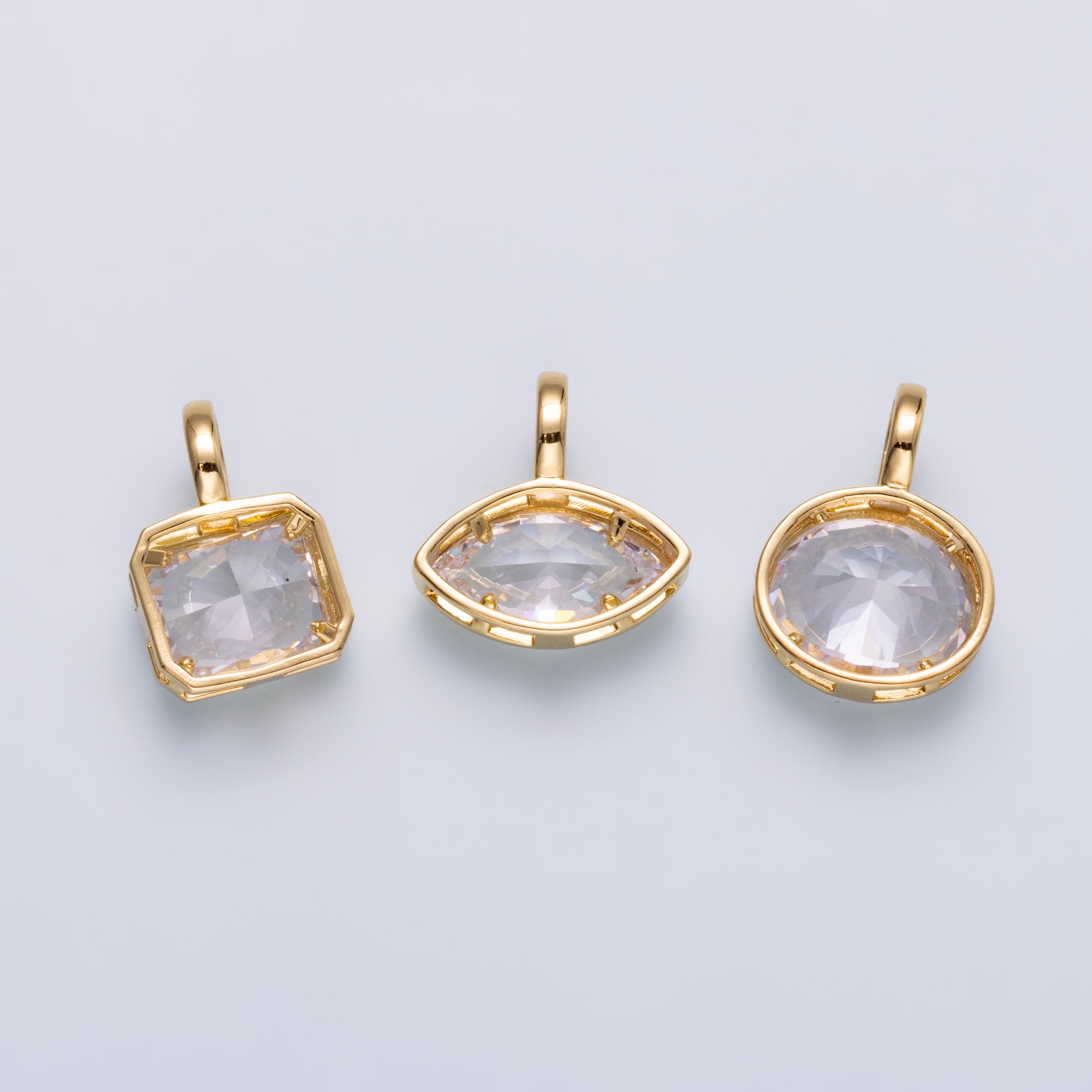 14K Gold Filled Clear Baguette, Oval, Marquise CZ Bezel Collar Chain Pendant | Charms-00750 ~ Charms-00752