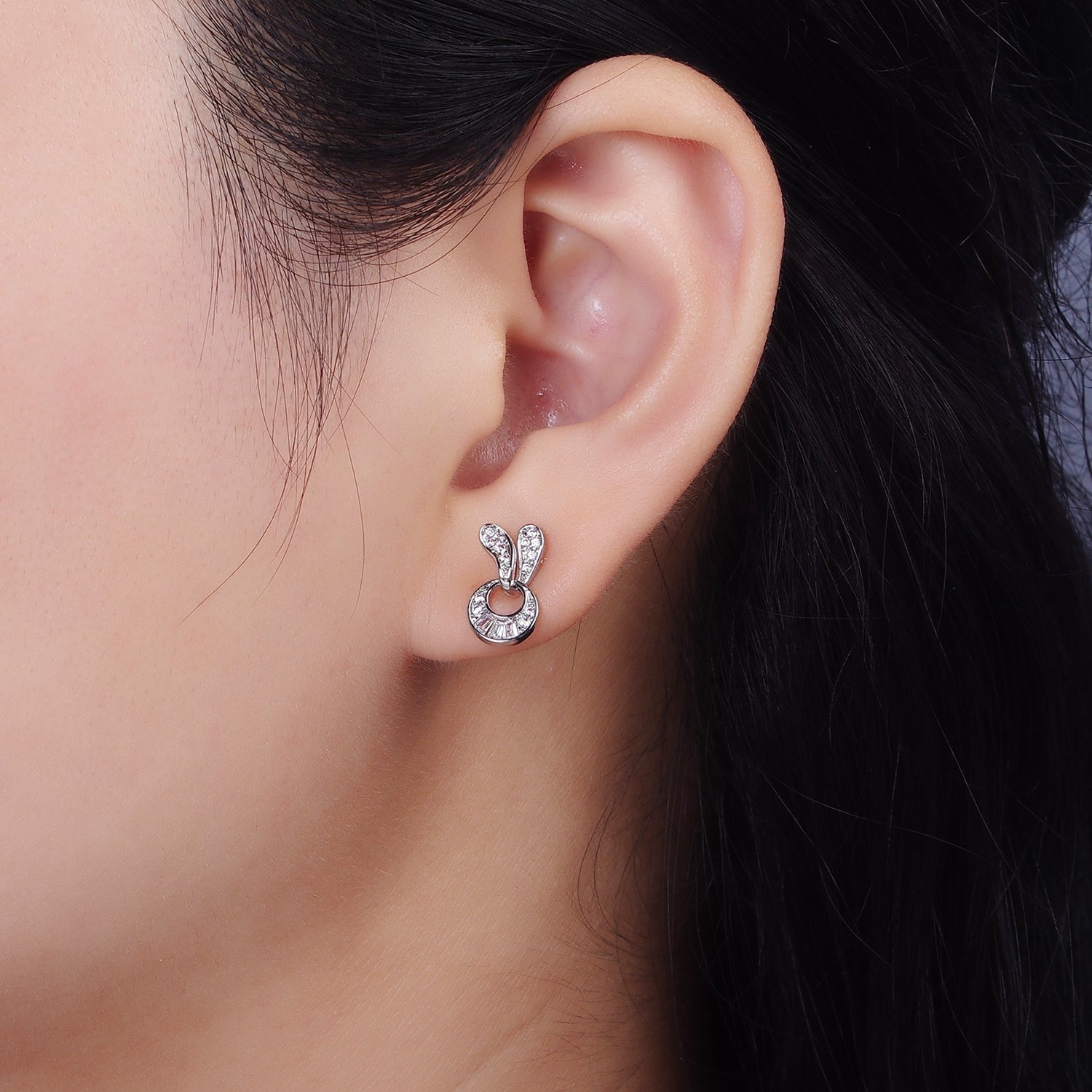 14K Gold Filled Open Geometric Baguette Micro Paved CZ Stud Earrings in Gold & Silver | V276 V277 - DLUXCA