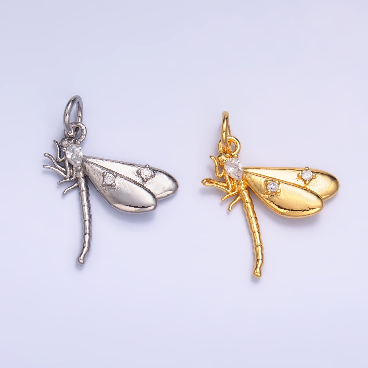 24K Gold Filled CZ Dragonfly Insect Charm in Gold & Silver | M175