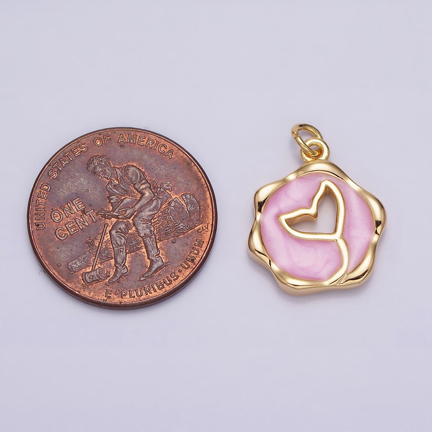 16K Gold Filled White, Pink, Blue Ocean Whale Tail Glitter Enamel Stamped Round Charm in Gold & Silver | AC1093 - AC1098