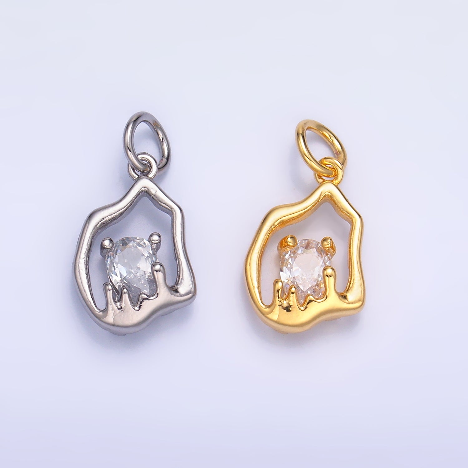 24K Gold Filled Clear CZ Molten Charm in Gold & Silver | W889