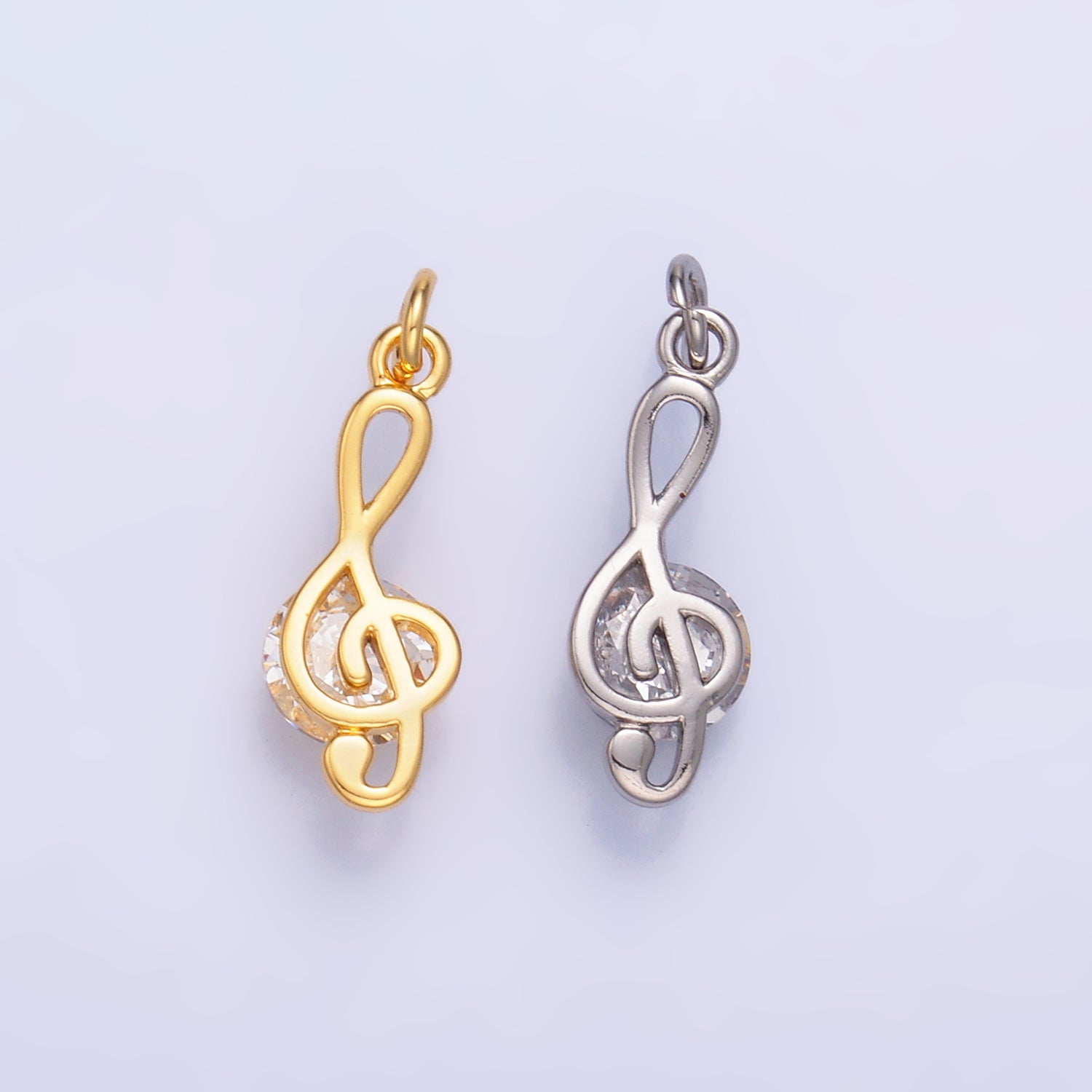 24K Gold Filled CZ Treble Clef Musical Note Charm in Gold & Silver | W890