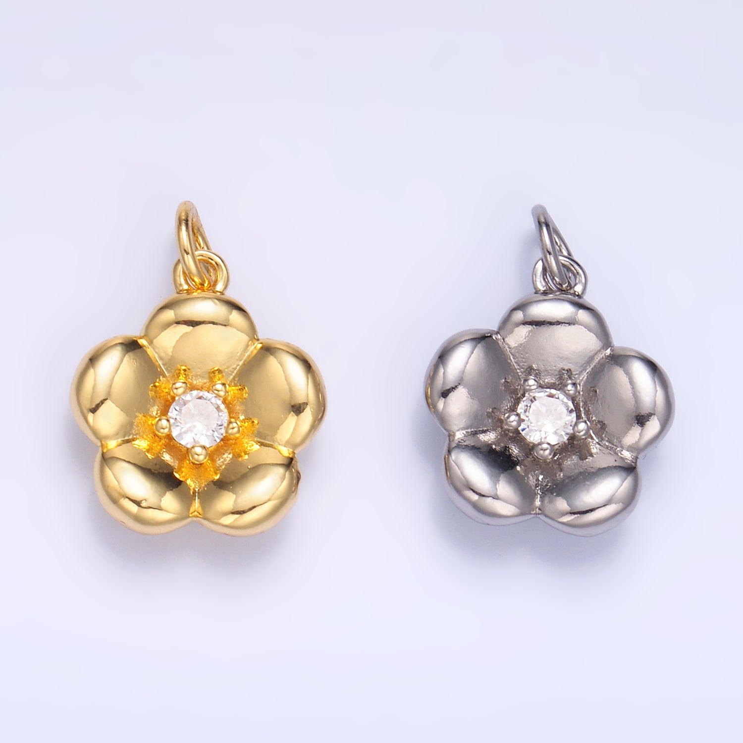 24K Gold Filled CZ Flower Multidimensional 3D Charm in Gold & Silver | W869