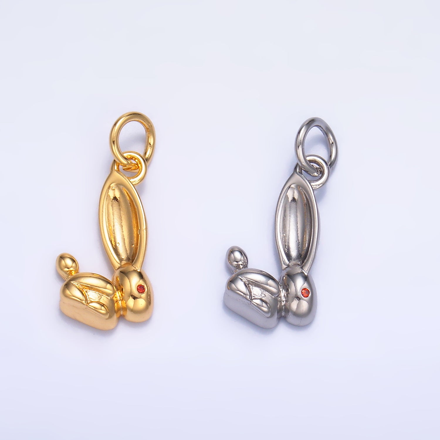 24K Gold Filled CZ Rabbit Bunny Multidimensional 3D Charm in Gold & Silver | M174