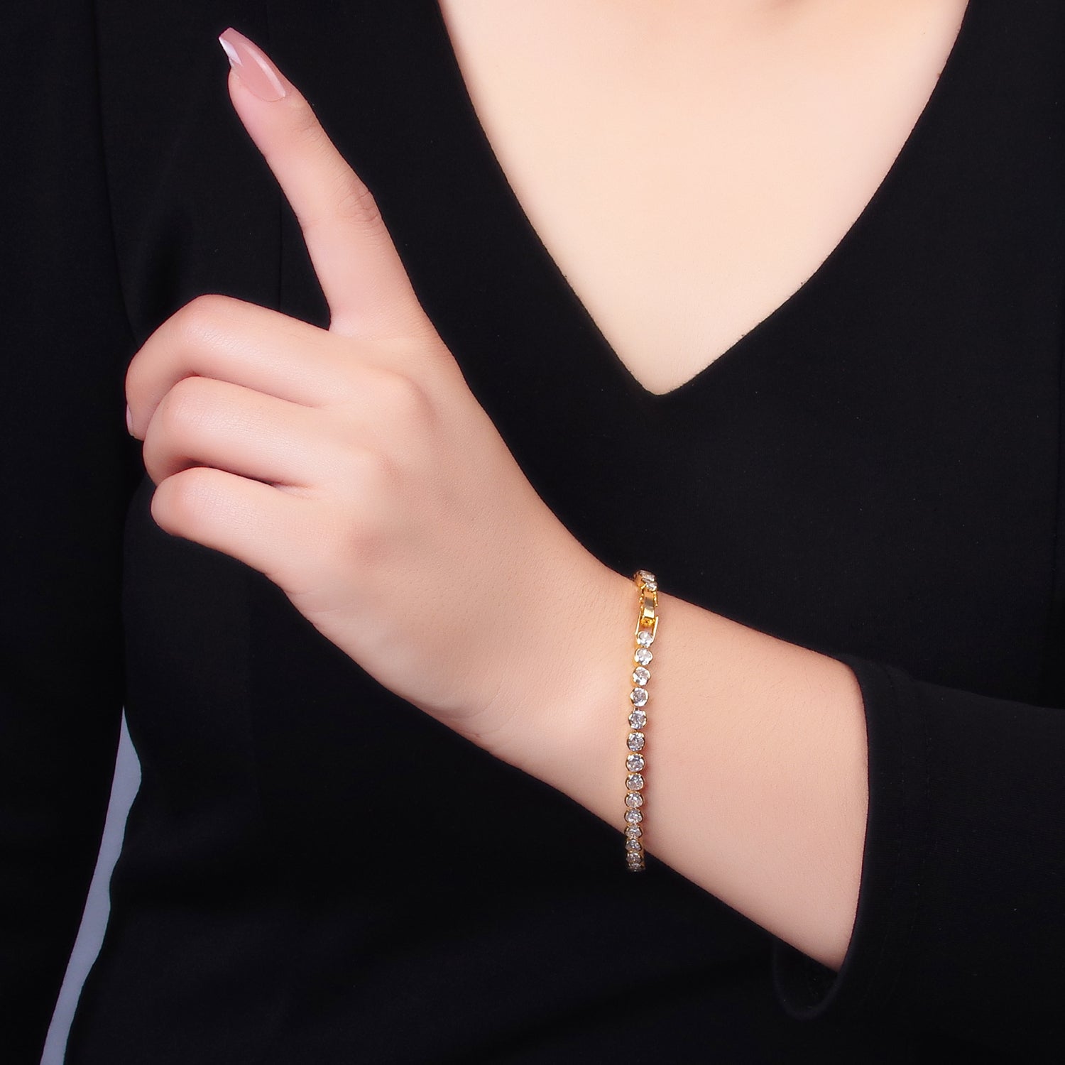 24K Gold Filled 4.5mm Clear Round CZ Bezel 7 Inch Tennis Bracelet | WA-2980