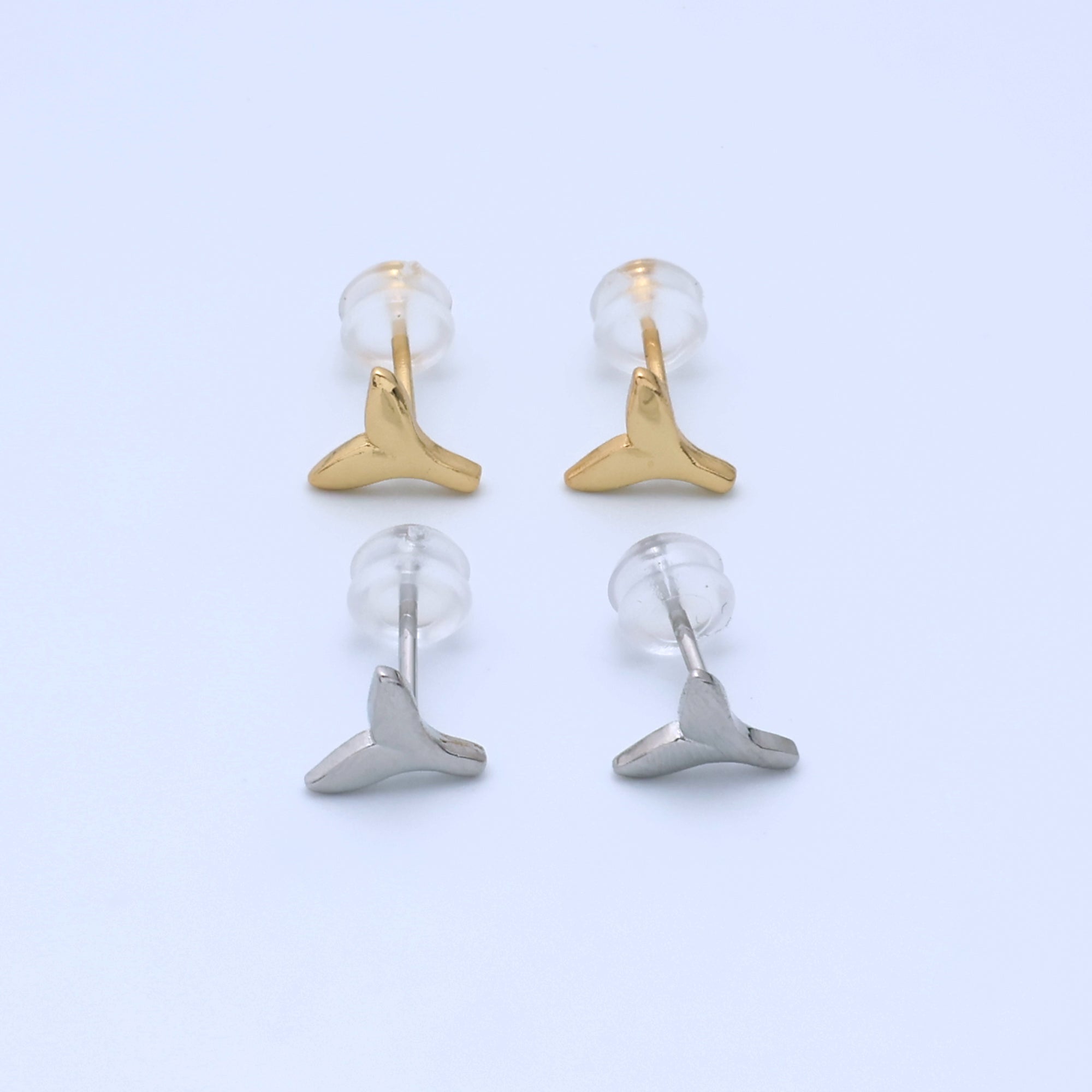 14K Gold Filled Whale Tail Minimalist Mini Stud Earrings in Gold & Silver | Q290 AD162