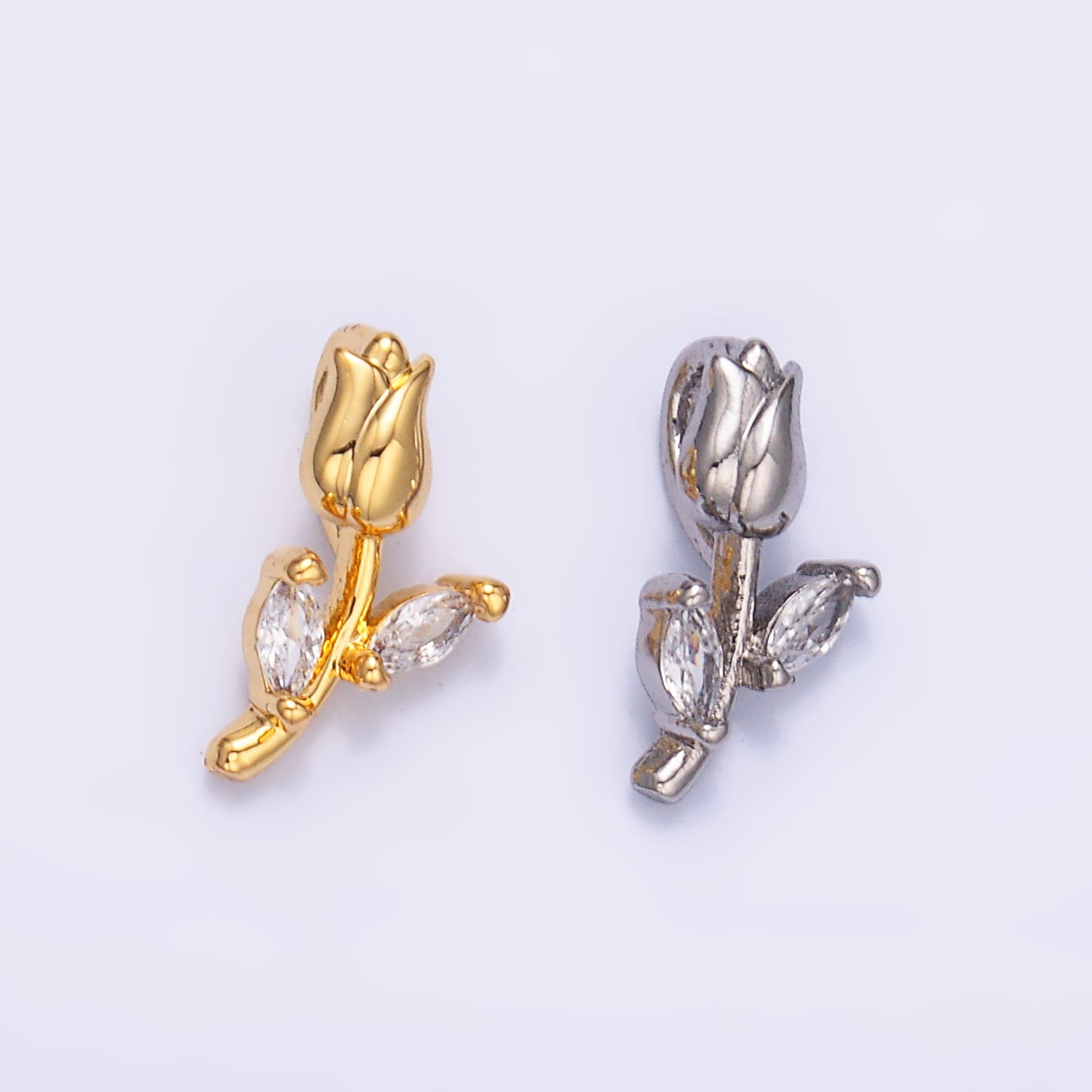 24K Gold Filled Marquise CZ Rose Flower Mini Charm in Gold & Silver | AA1447
