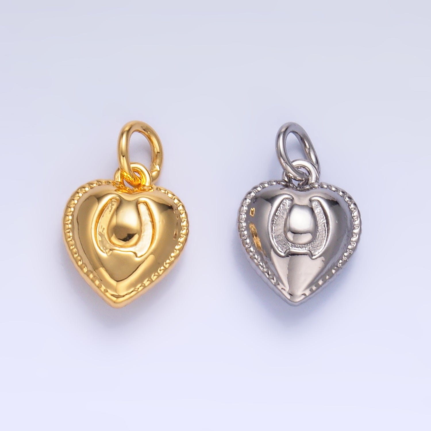 24K Gold Filled Horseshoe Heart Puffy Charm in Gold & Silver | W826