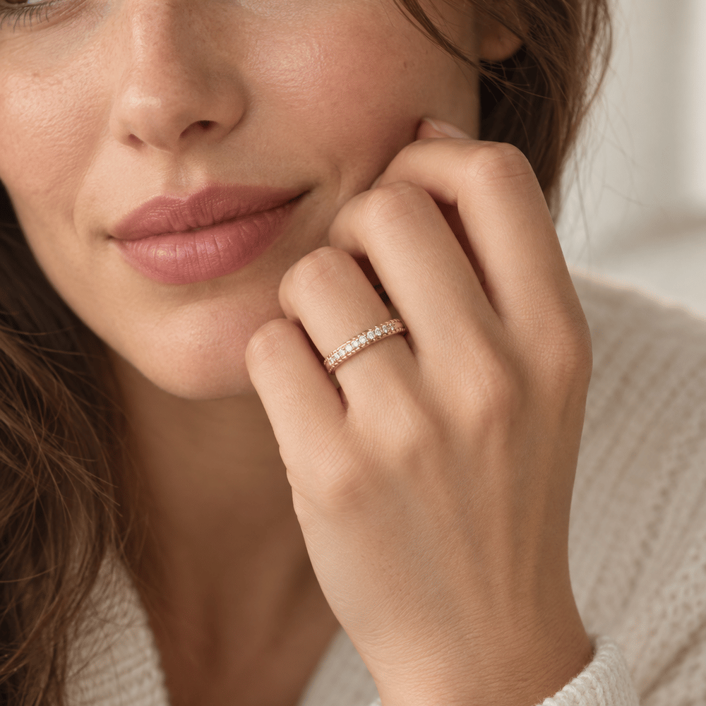 16K Gold Filled Micro Paved CZ Mini Croissant Band Ring | Rings-00434