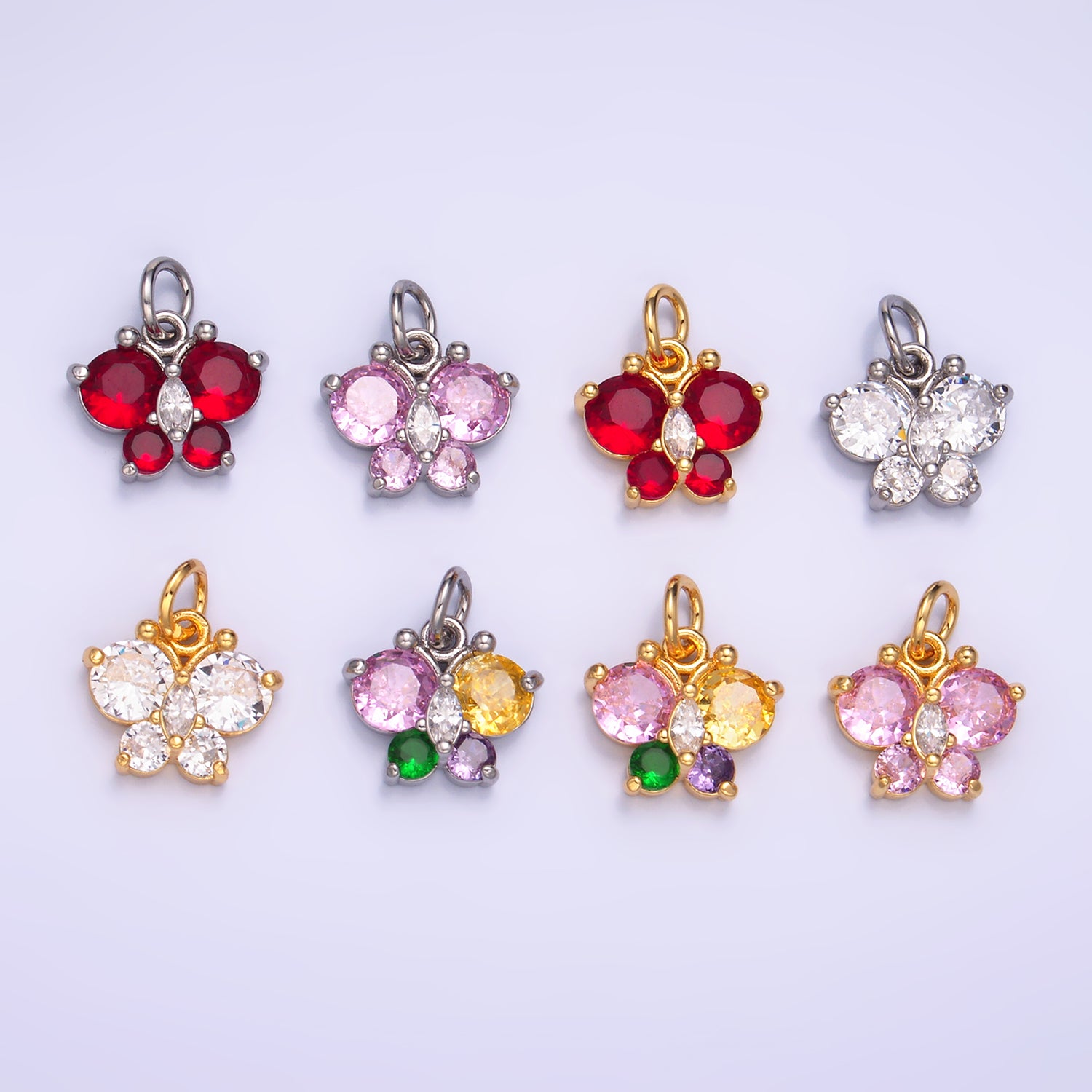 24K Gold Filled Pink, Multicolor, Red CZ Butterfly Charm in Gold & Silver | M806 M807