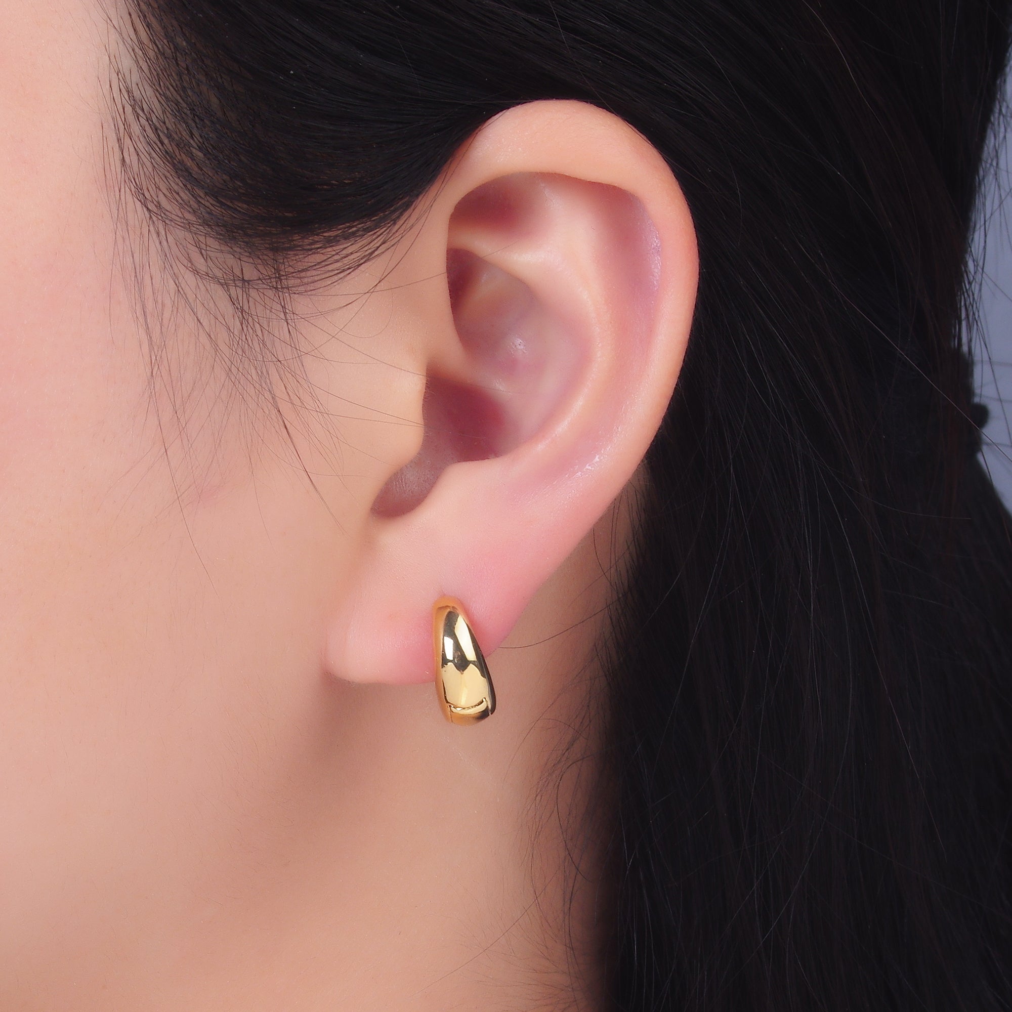 24K Gold Filled 13mm Chubby Minimalist Cartilage Huggie Earrings in Gold & Silver | AD158 AB1079