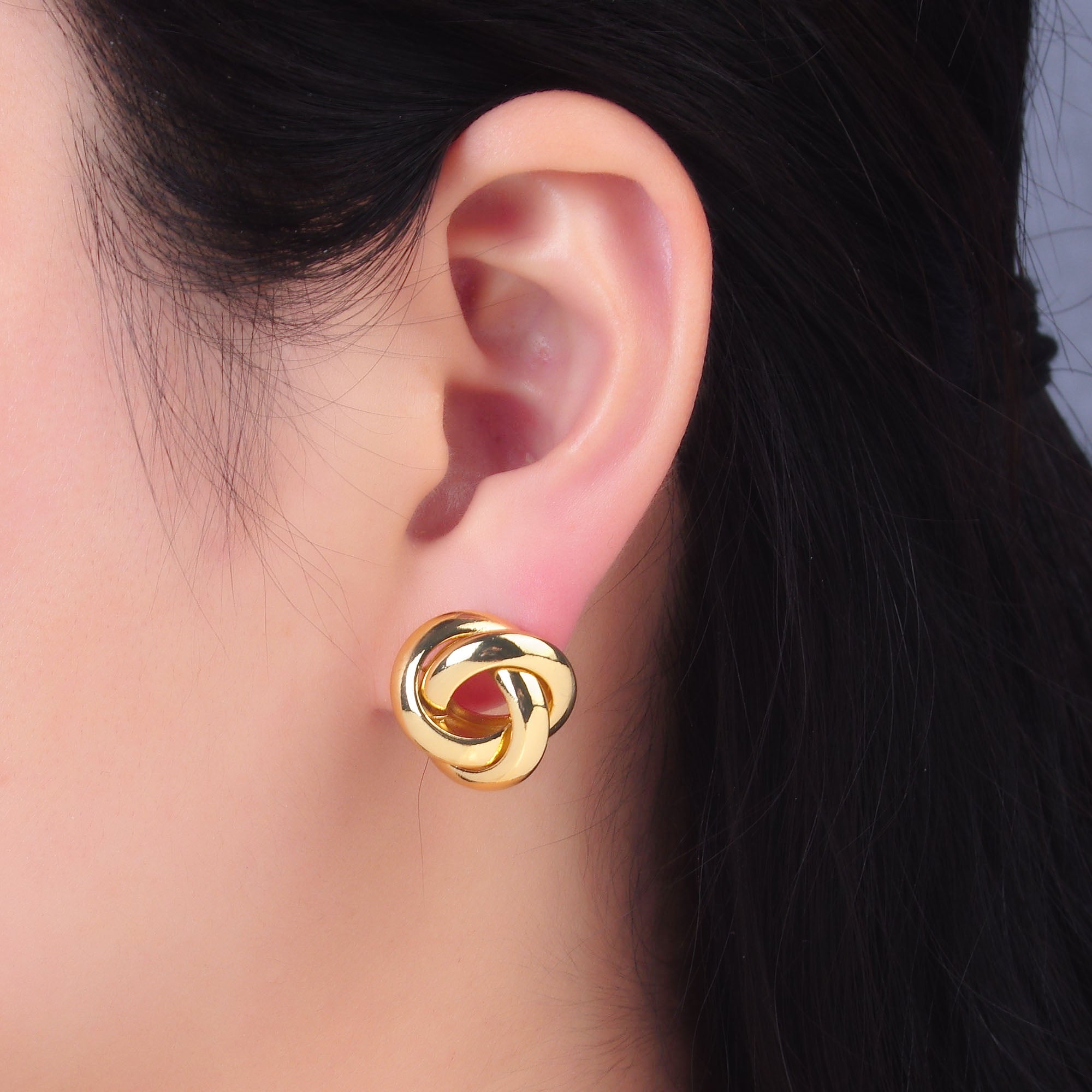24K Gold Filled 18.5mm Geometric Circular Knot Stud Earrings | AB698