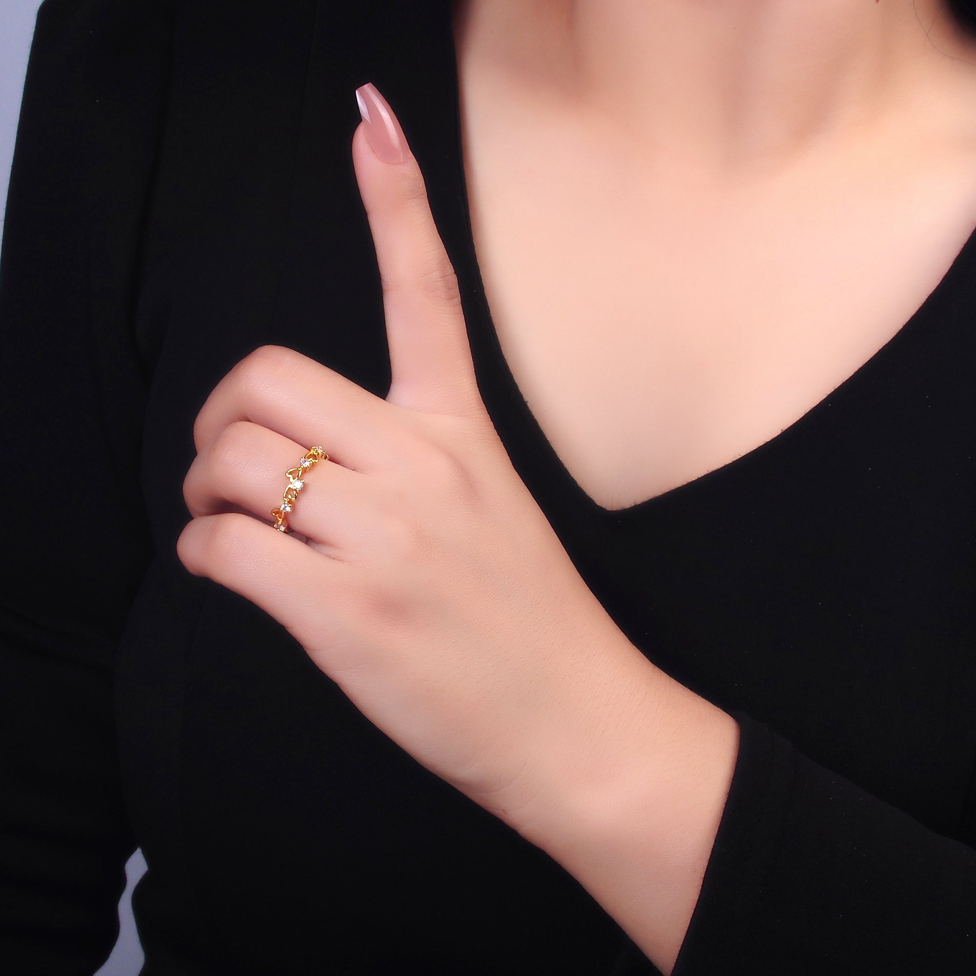 24K Gold Filled Clear CZ Open Heart Ring | O837