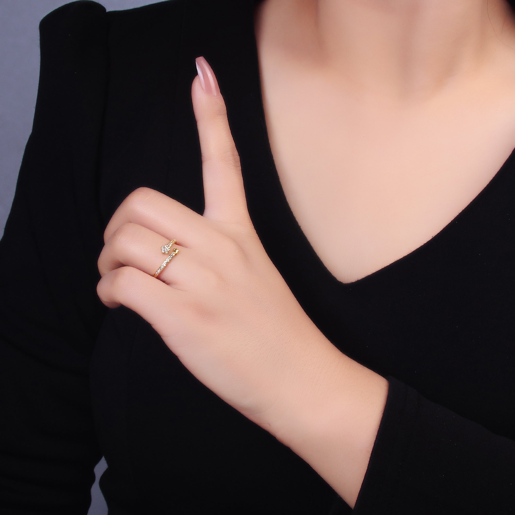 24K Gold Filled Micro Paved CZ Flower Celestial Star Claw Ring | O825