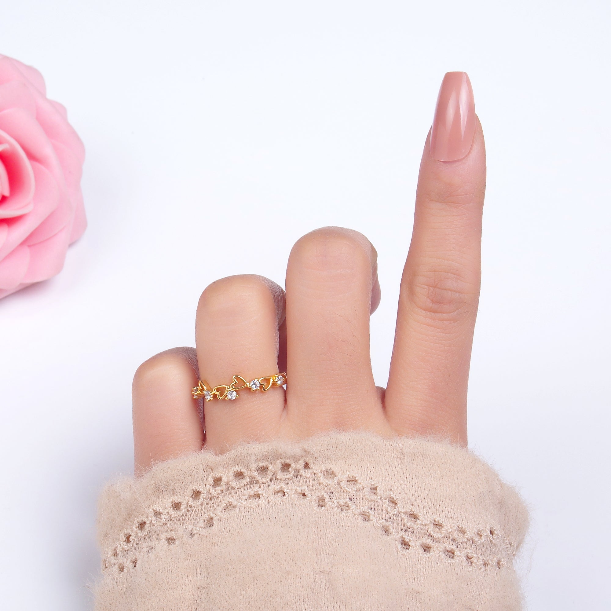 24K Gold Filled Clear CZ Open Heart Ring | O837