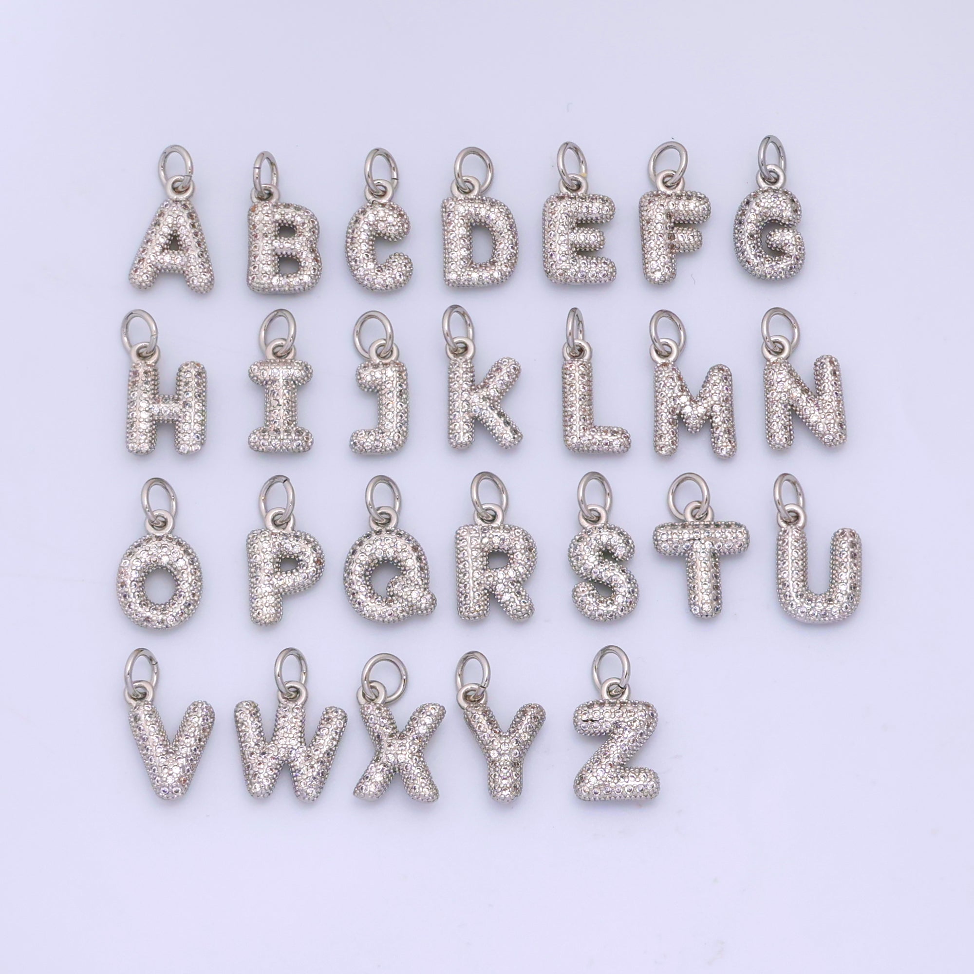 White Gold Filled Micro Paved CZ Chubby Balloon Initial Letter Pendant | A157 - A169
