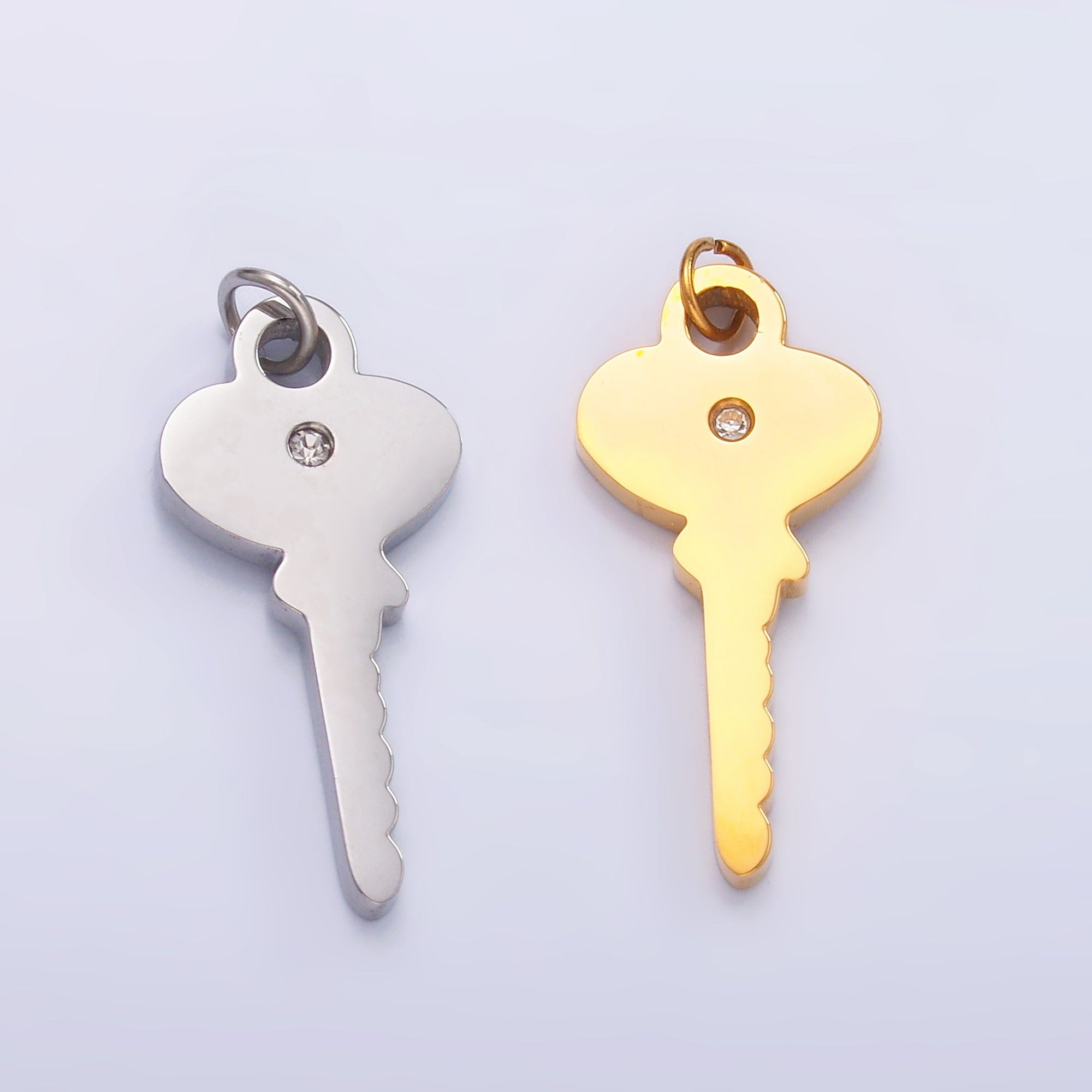 Stainless Steel Clear CZ Vintage Key Charm in Gold & Silver | P849