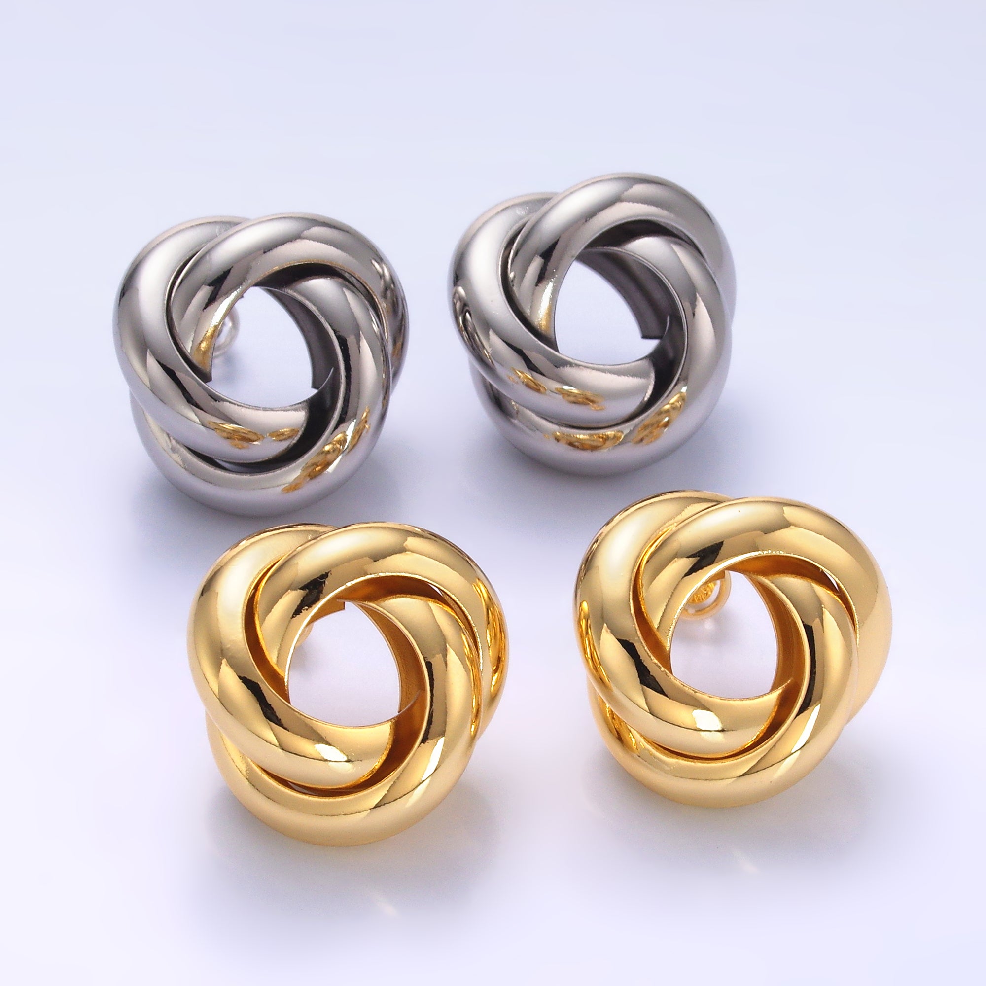 24K Gold Filled Geometric Circular Knot Stud Earrings in Gold & Silver | AB699 AB700