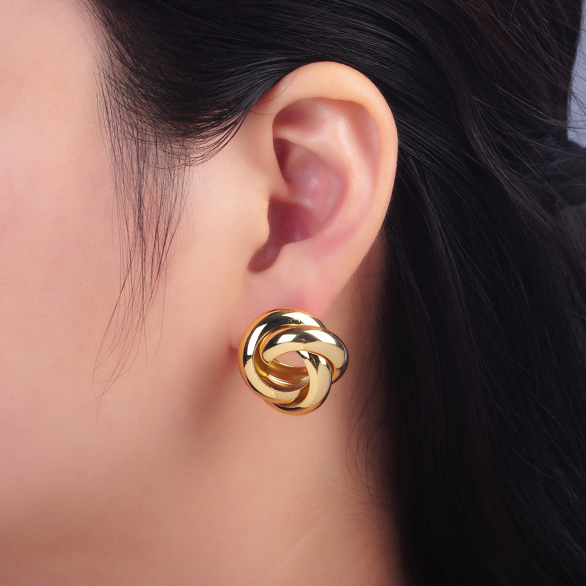 24K Gold Filled Geometric Circular Knot Stud Earrings in Gold & Silver | AB699 AB700