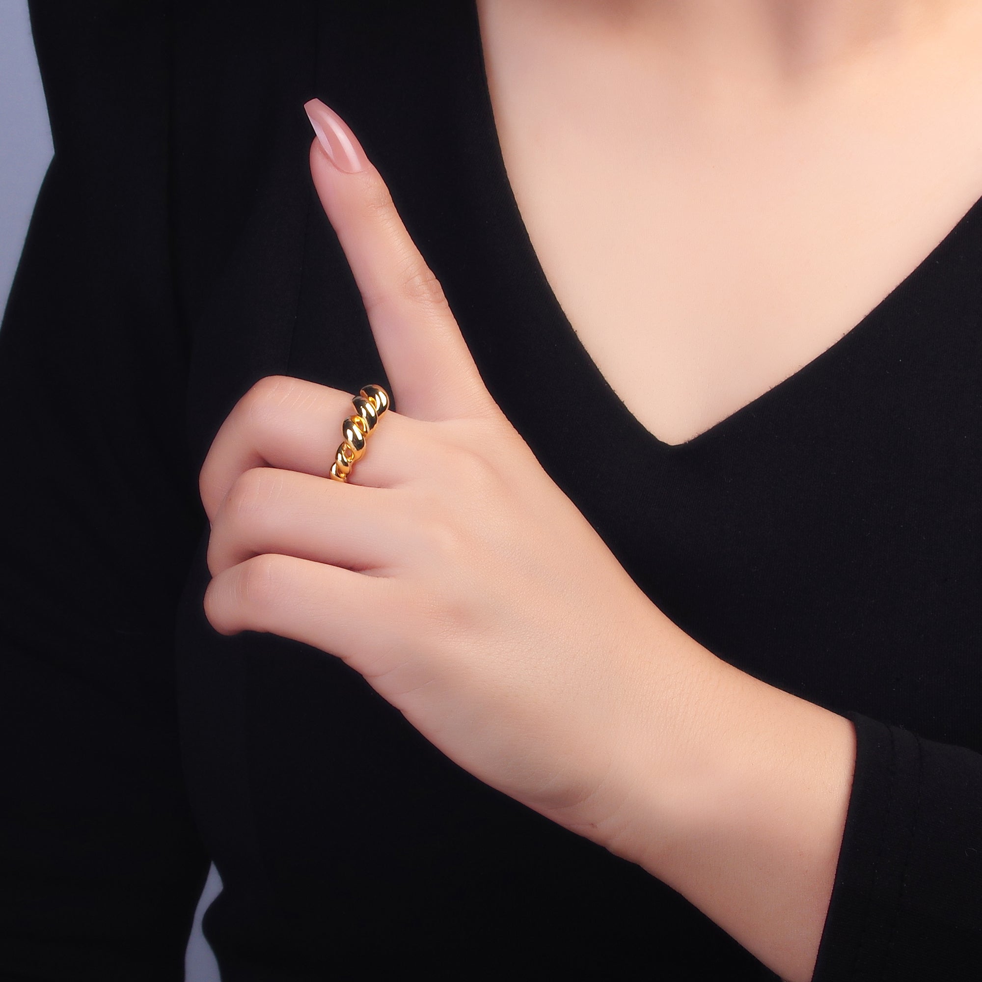 16K Gold Filled Spiral Twisted Out Rope Ring | O552