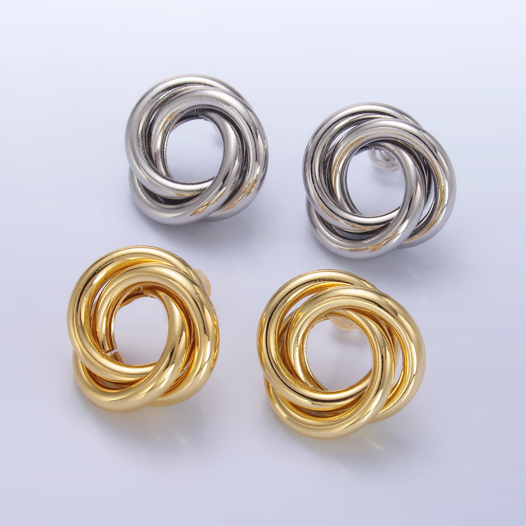 24K Gold Filled 20mm Geometric Circular Knot Stud Earrings in Gold & Silver | AB706 AB707