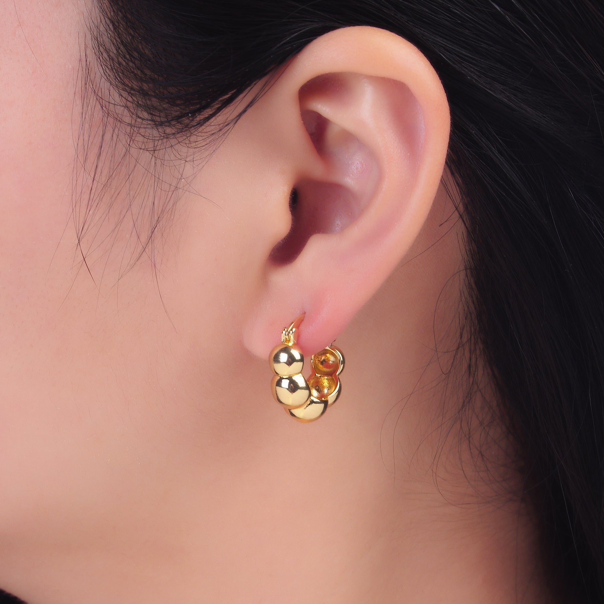 24K Gold Filled 20mm Beaded Bubble Latch Hoop Earrings | AD280