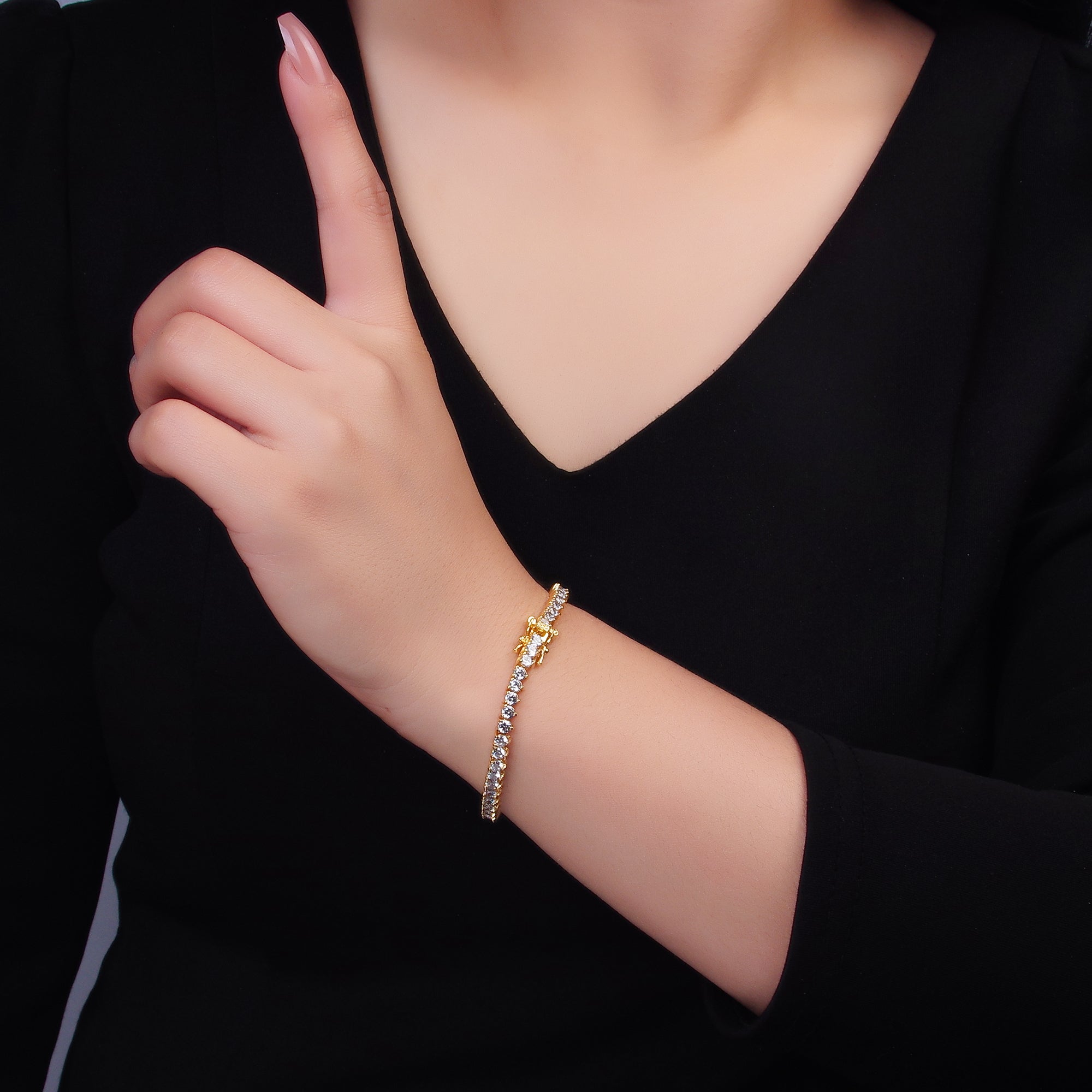 24K Gold Filled 4.2mm Three-Prong Tennis Chain Bracelet in Gold & Silver | WA-3034 WA-3035