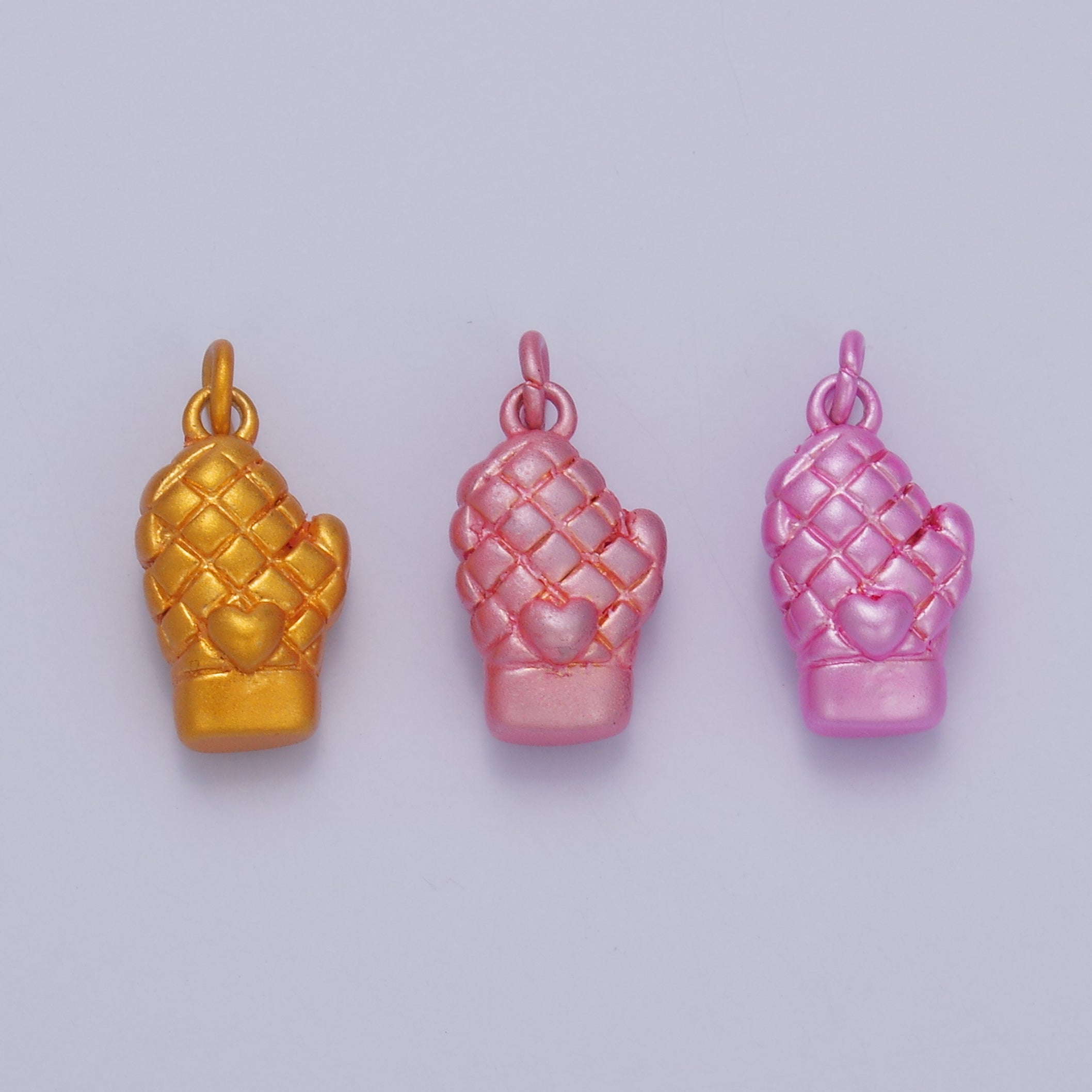 24K Gold Filled Baby Pink, Orange, Pink Heart Mitten Baking Glove Charm | C021 C022
