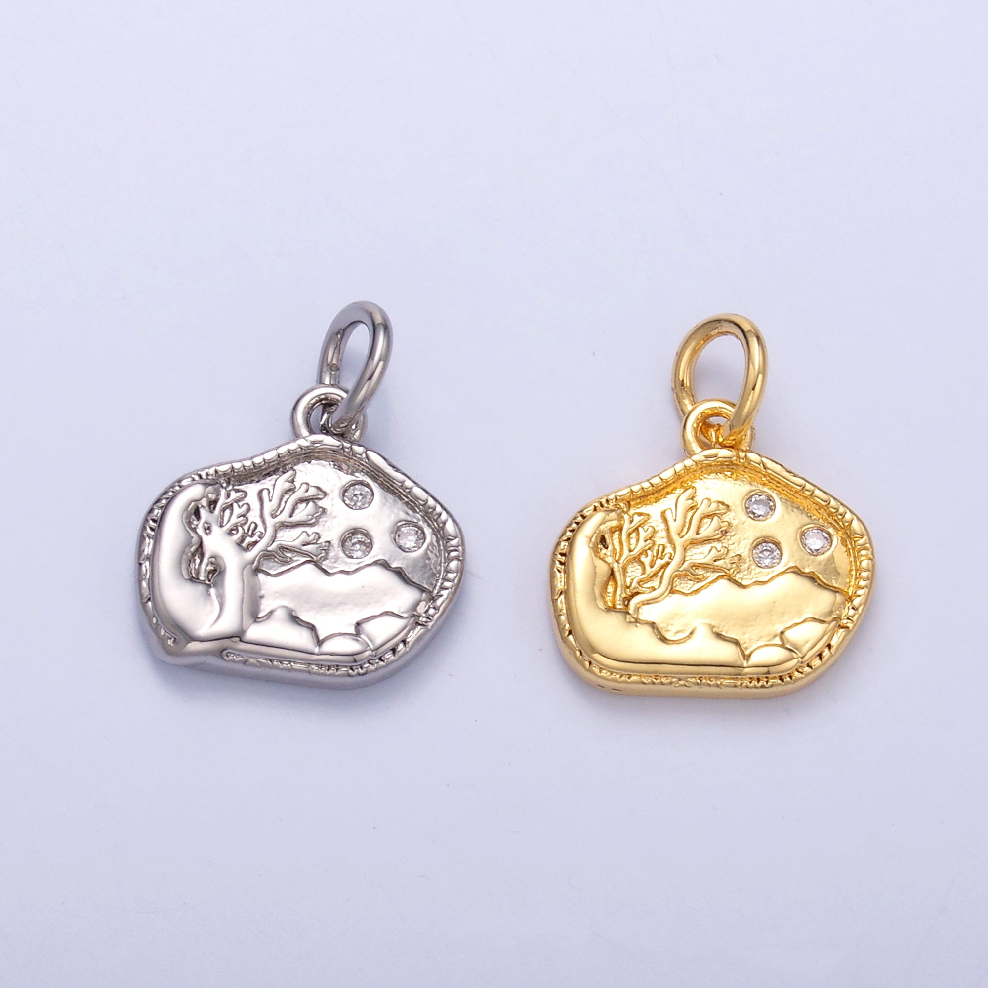 24K Gold Filled CZ Dotted Ocean Sea Coral Reef Charm in Gold & Silver | N072