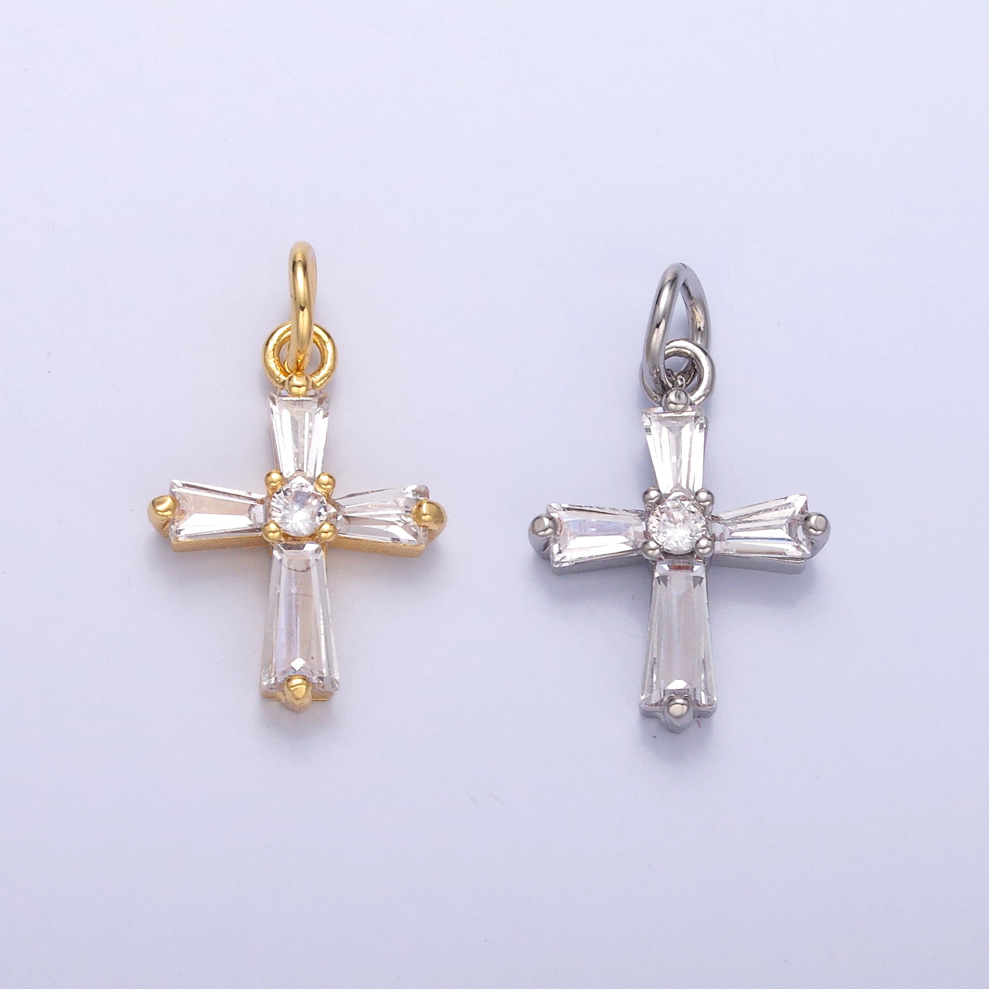24K Gold Filled Clear Baguette CZ Charm in Gold & Silver | C076