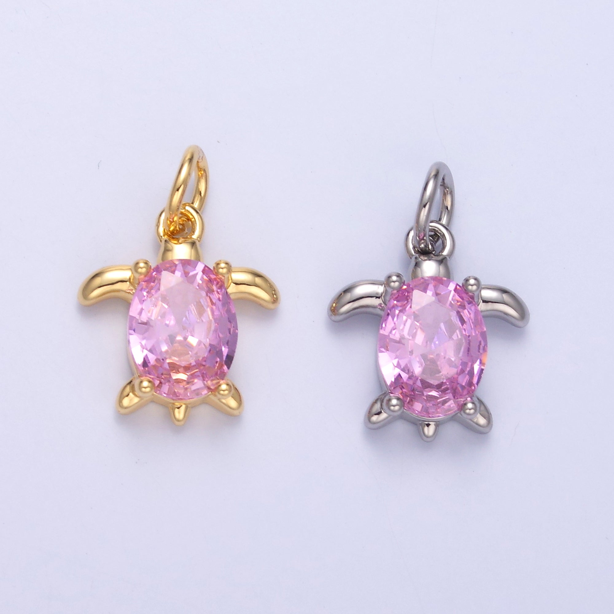 24K Gold Filled Pink CZ Turtle Tortoise Charm in Gold & Silver | C036