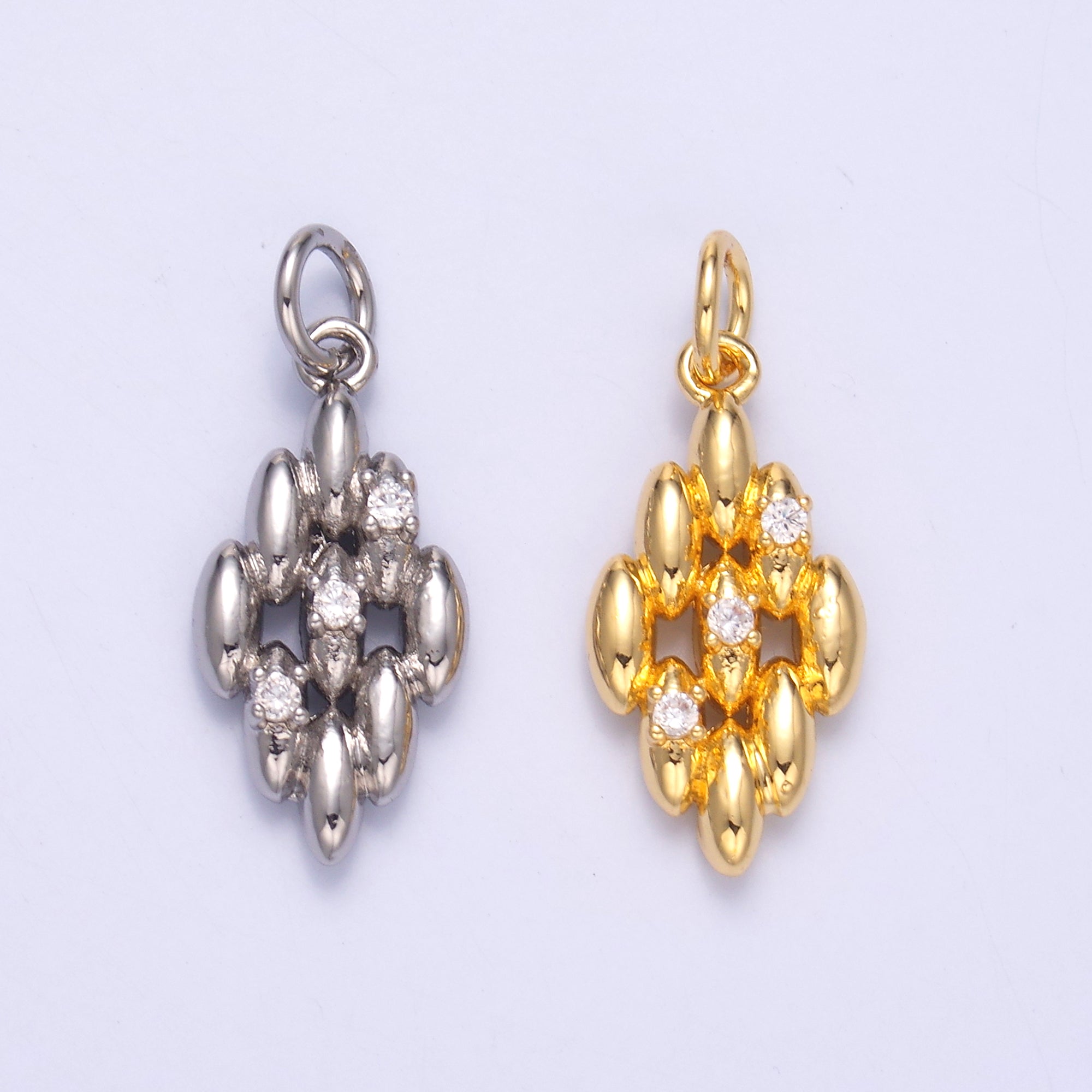 24K Gold Filled Geometric Sphere Quilted Charm in Gold & Silver | N005