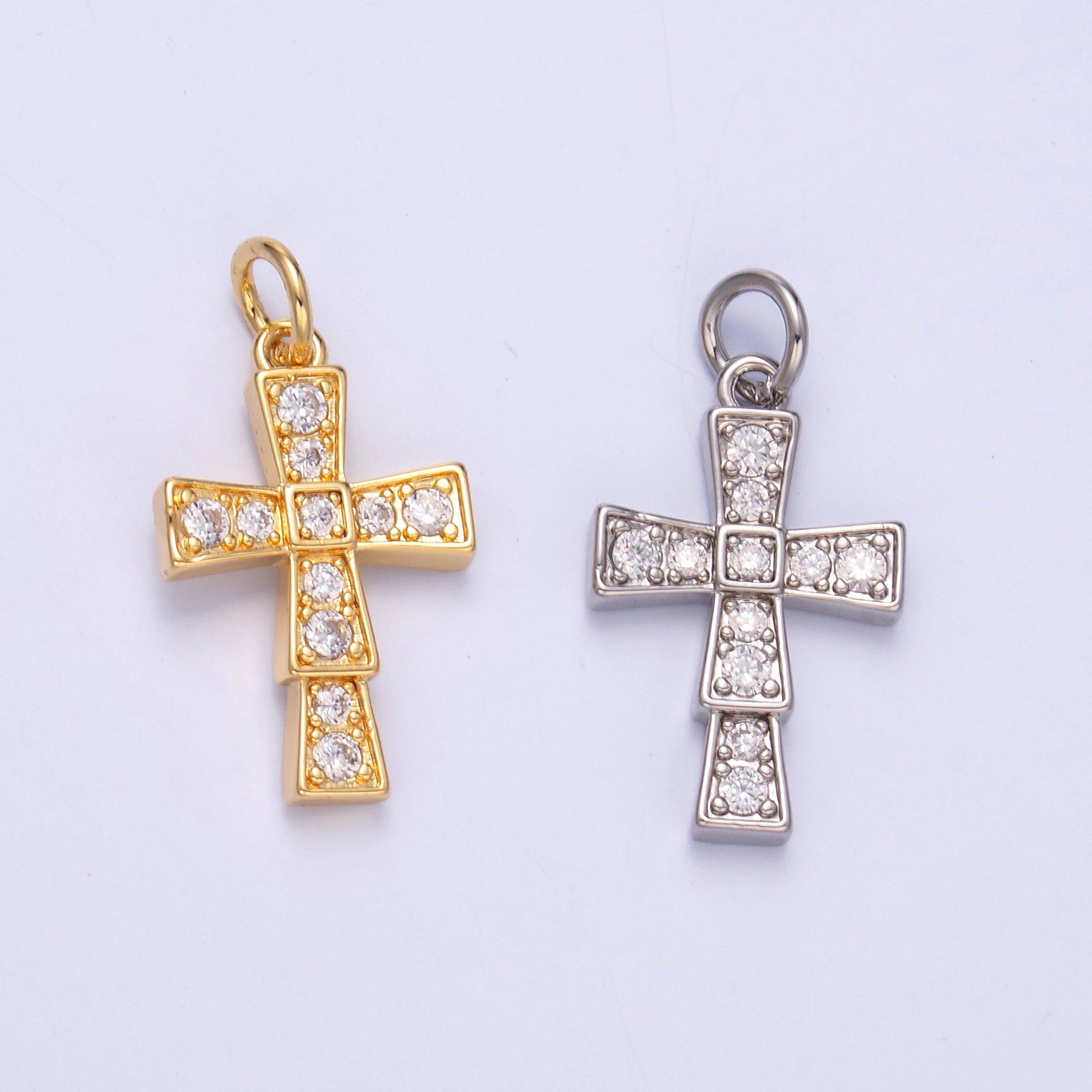 24K Gold Filled Micro Paved CZ Religious Cross Charm in Gold & Silver | C045