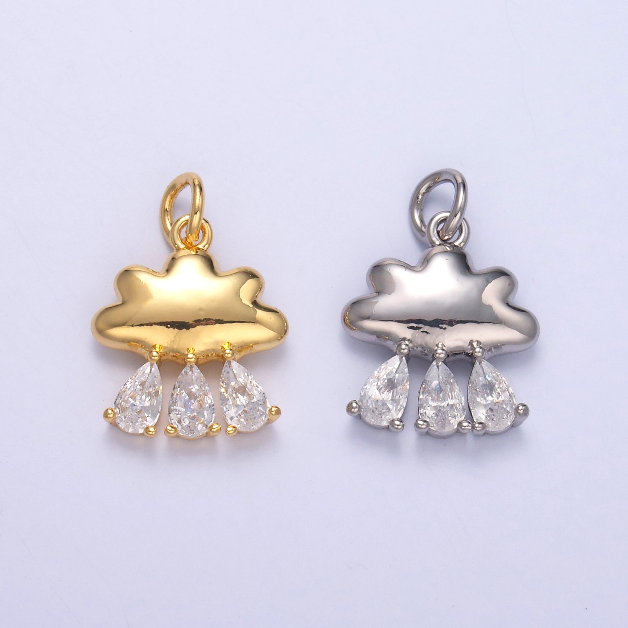 24K Gold Filled Triple Raindrop CZ Cloud Charm in Gold & Silver | C057