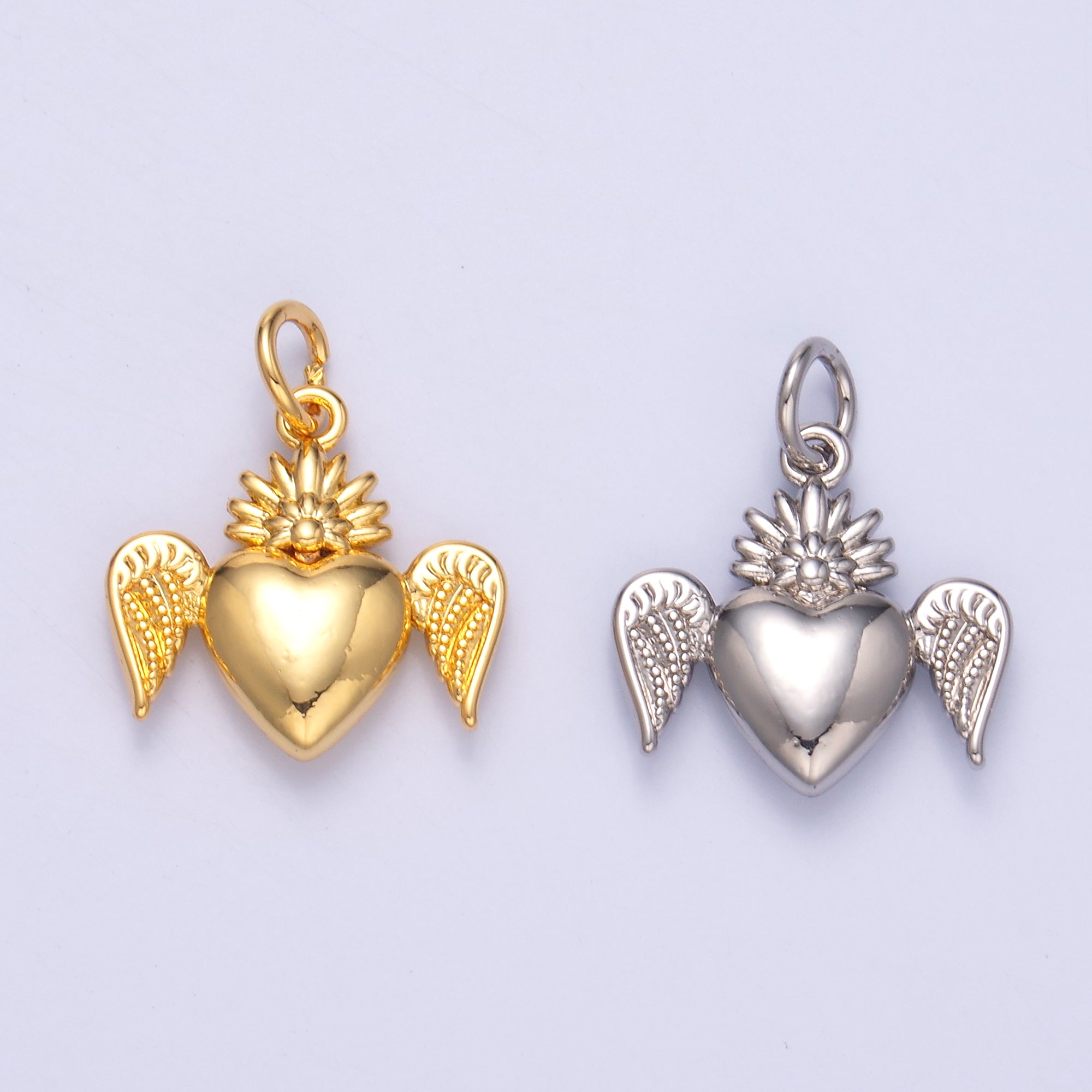 24K Gold Filled Sacred Heart Wings Multidimensional 3D Charm in 