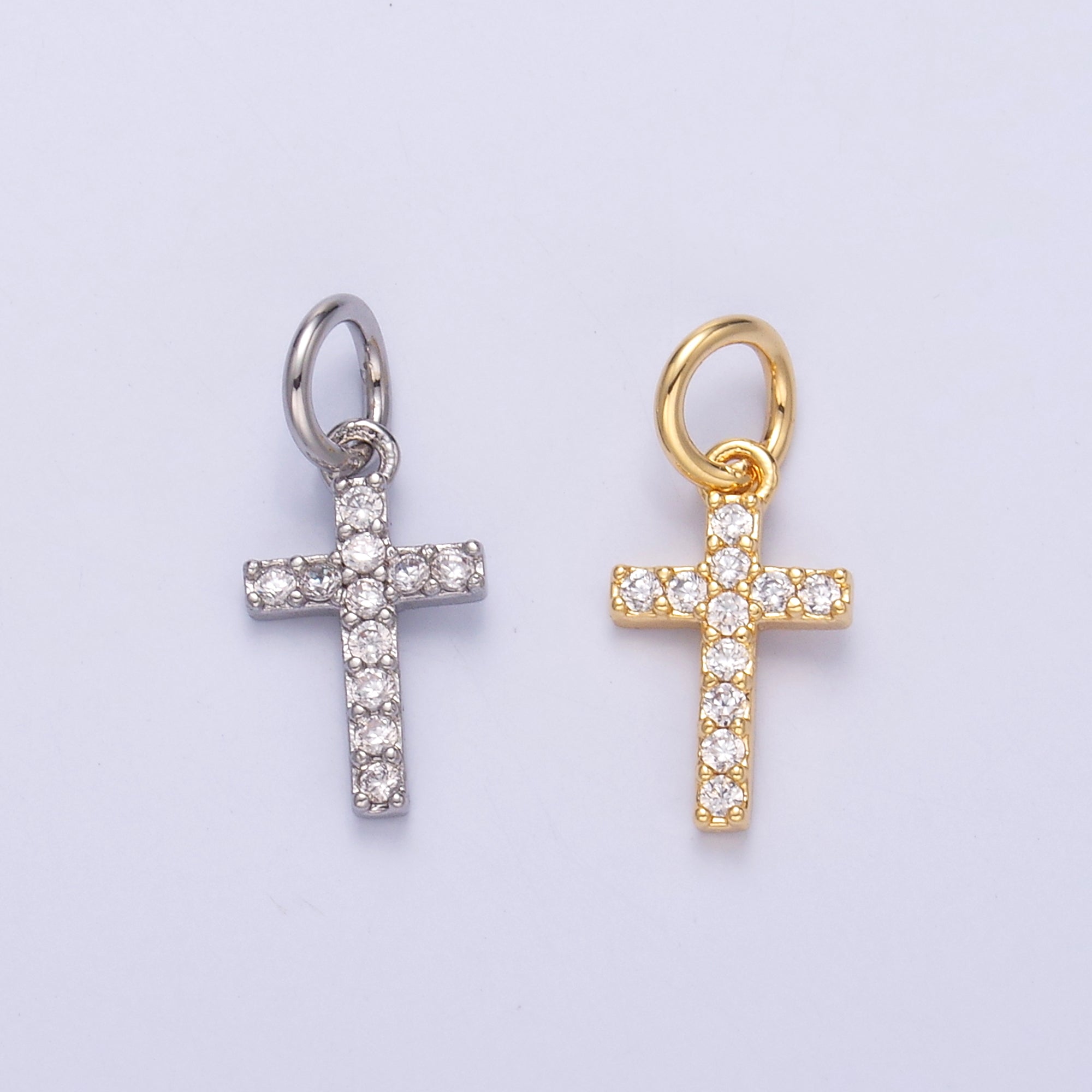 24K Gold Filled Micro Paved CZ Religious Cross Charm in Gold & Silver | N006