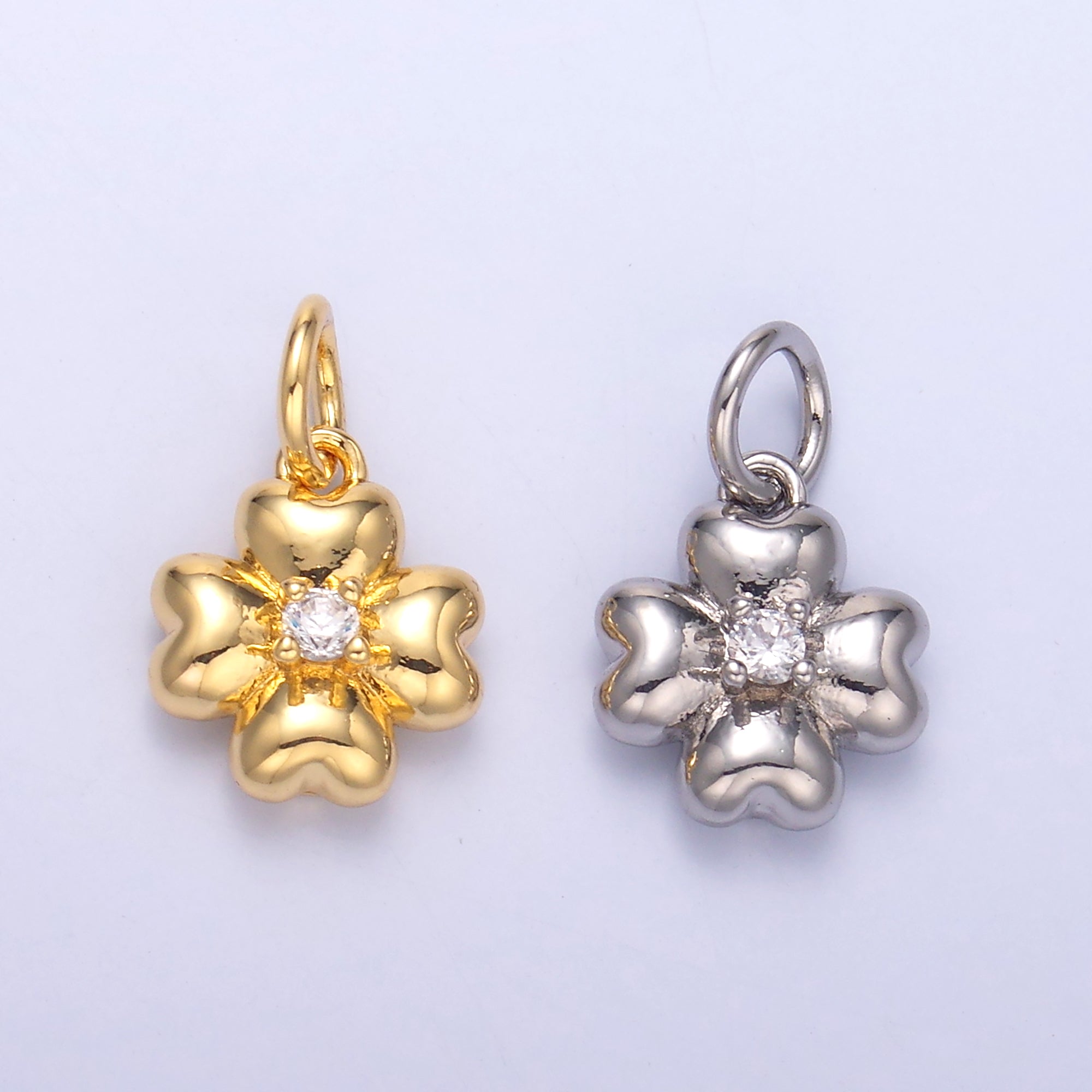 24K Gold Filled Clear CZ Chubby Flower Multidimensional 3D Charm in Gold & Silver | N018