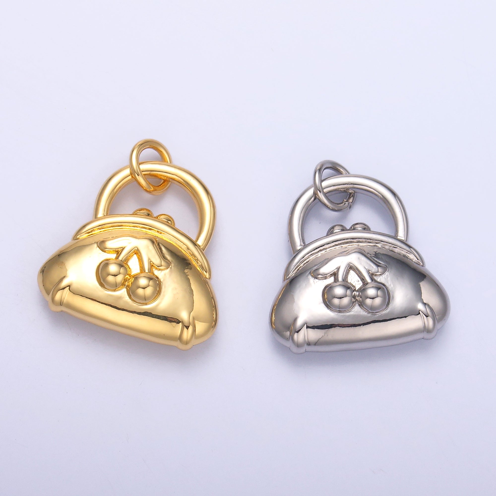 24K Gold Filled Cherry Fruit Purse Bag 3D Multidimensional Charm in Gold & Silver | N001