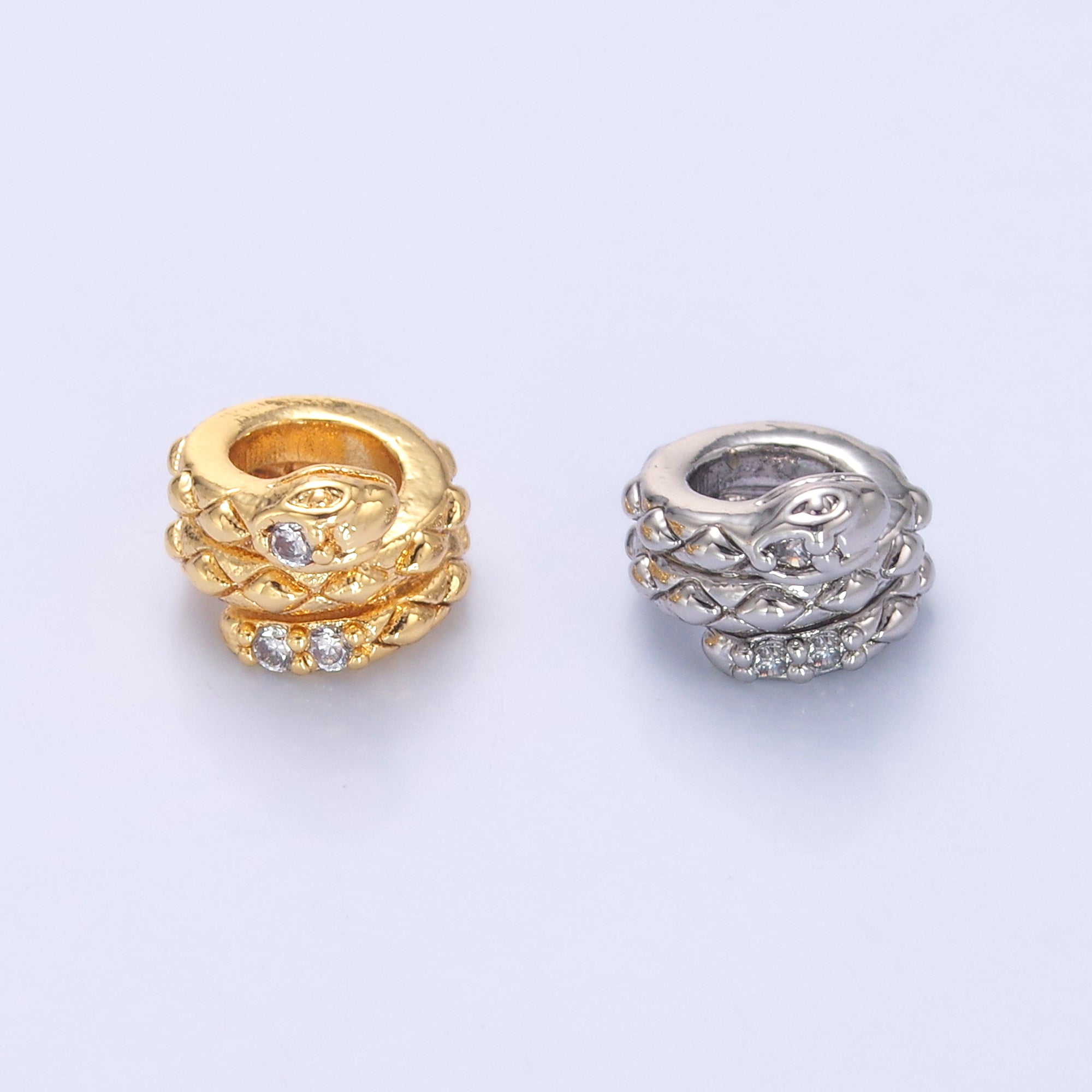 24K Gold Filled Clear CZ Snake Serpent Rondelle Bead in Gold & Silver | B634