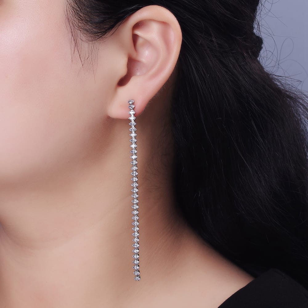 14K Gold Filled 95mm Clear Marquise CZ Tennis Chain Linear Drop Stud Earrings in Gold & Silver | AE285 AE286