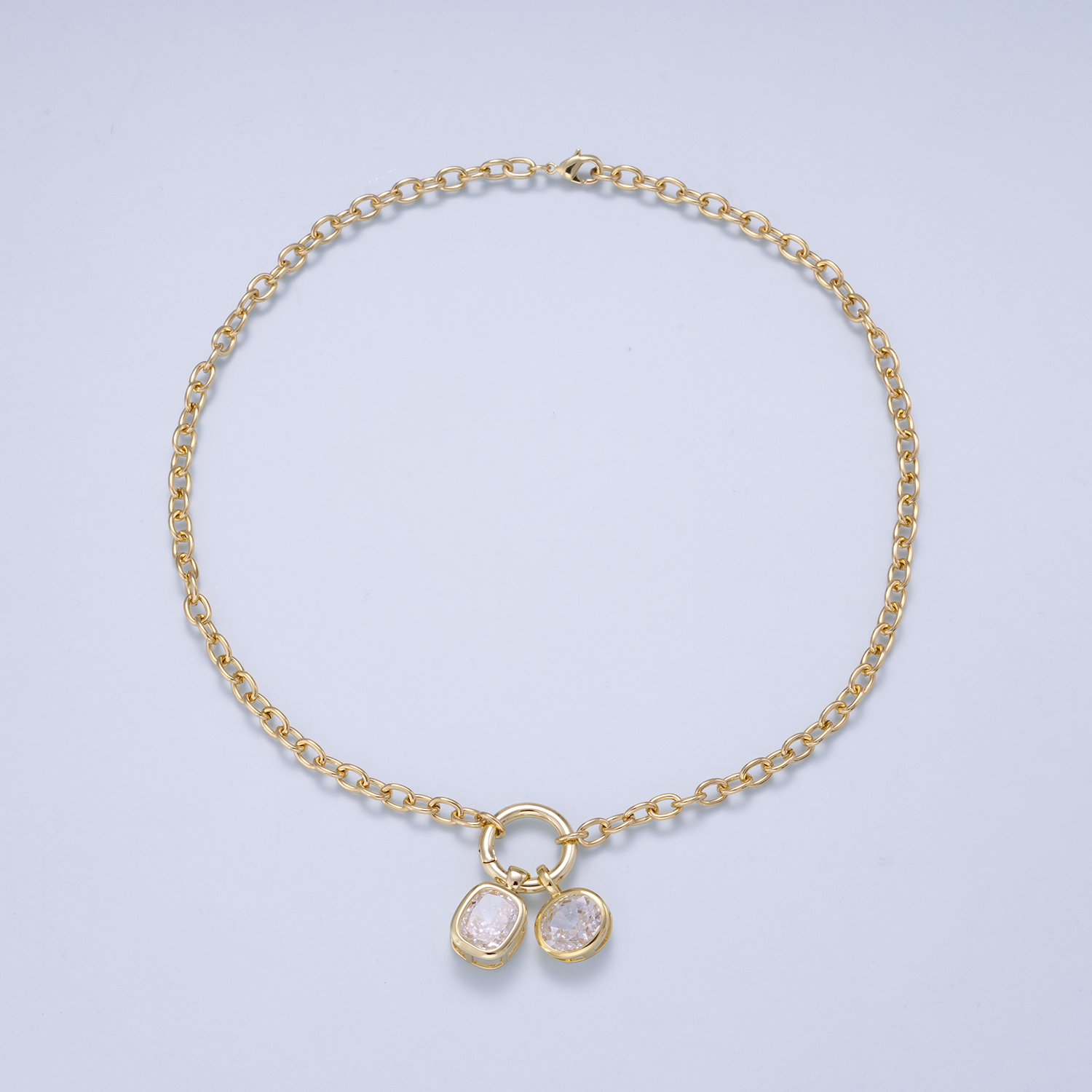 16K Gold Filled Push Gate Charm Connector Holder Cable Chain 18 Inch Necklace