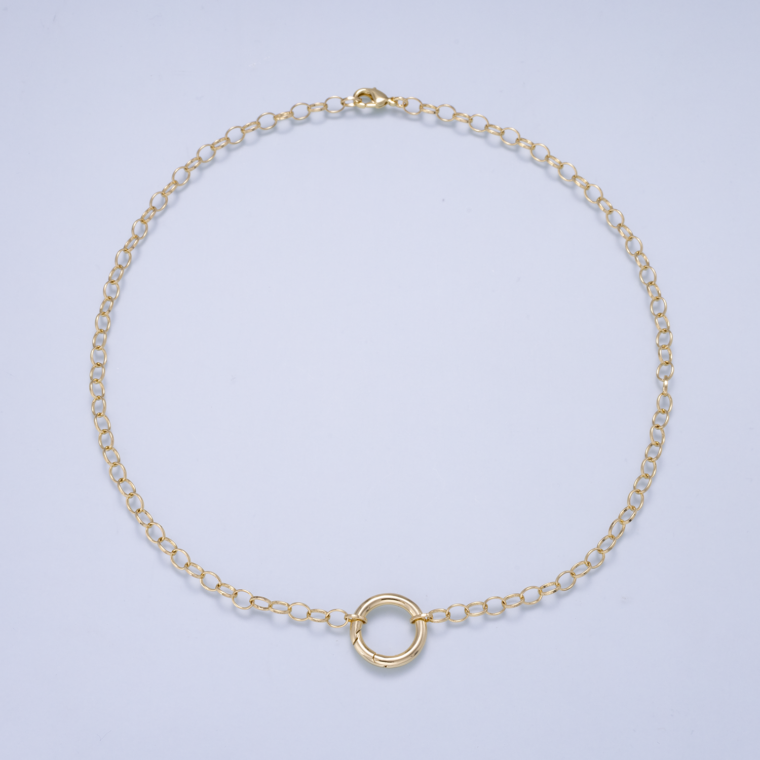 16K Gold Filled 6mm Push Gate Charm Connector Holder Ring Rolo Chain 18 Inch Necklace