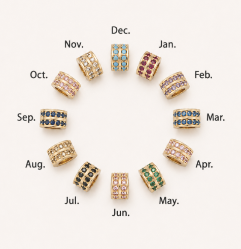 16K Gold Filled 8.7mm Double Lined Micro Paved CZ Birthstone Rondelle Bead | Beads-00400 ~ Beads-00411