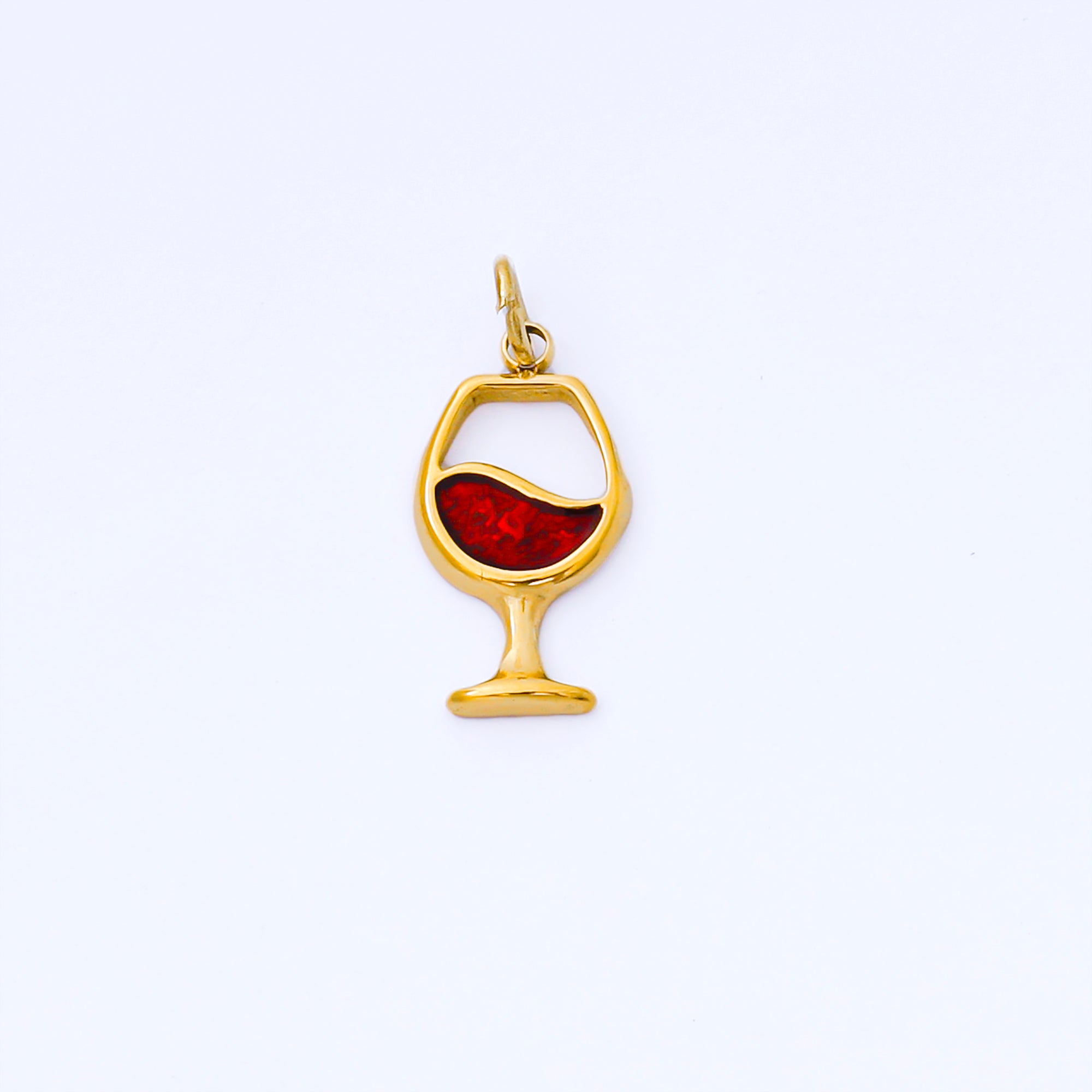 PVD Gold Stainless Steel 14mm Red Wine Charm Glass Pendant | J534