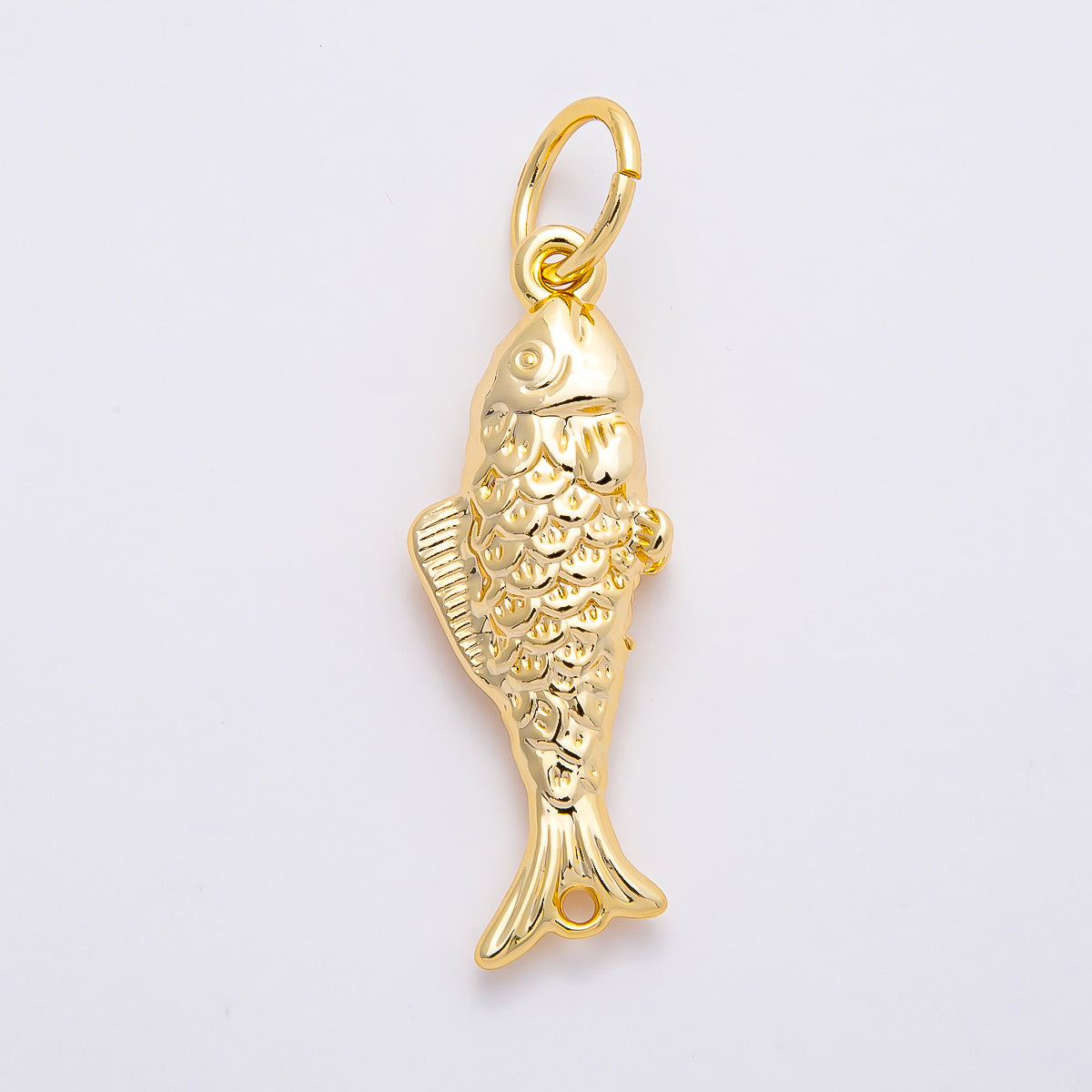 Stainless Steel 45mm Textured Multidimensional Fish Charm Pendant| J595