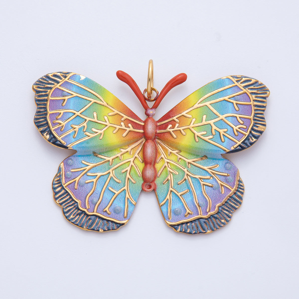 Stainless Steel 42mm Multicolor Rainbow Gradient Enamel Butterfly Animal Charm | J606