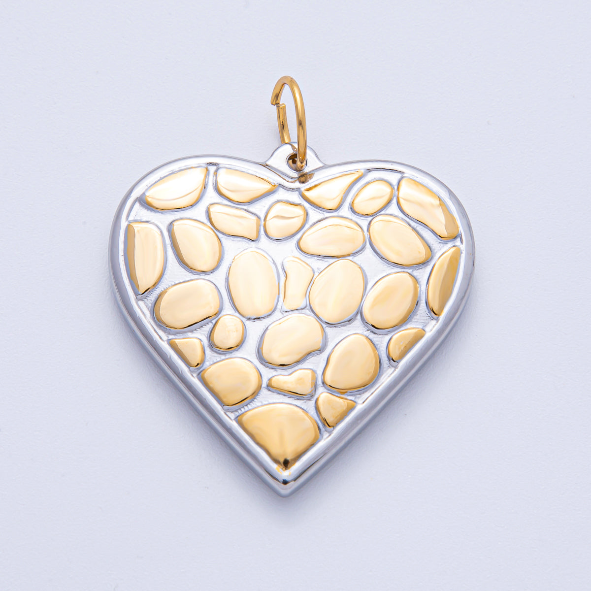 Stainless Steel 40mm Mixed Metal Textured Heart Charm | J934