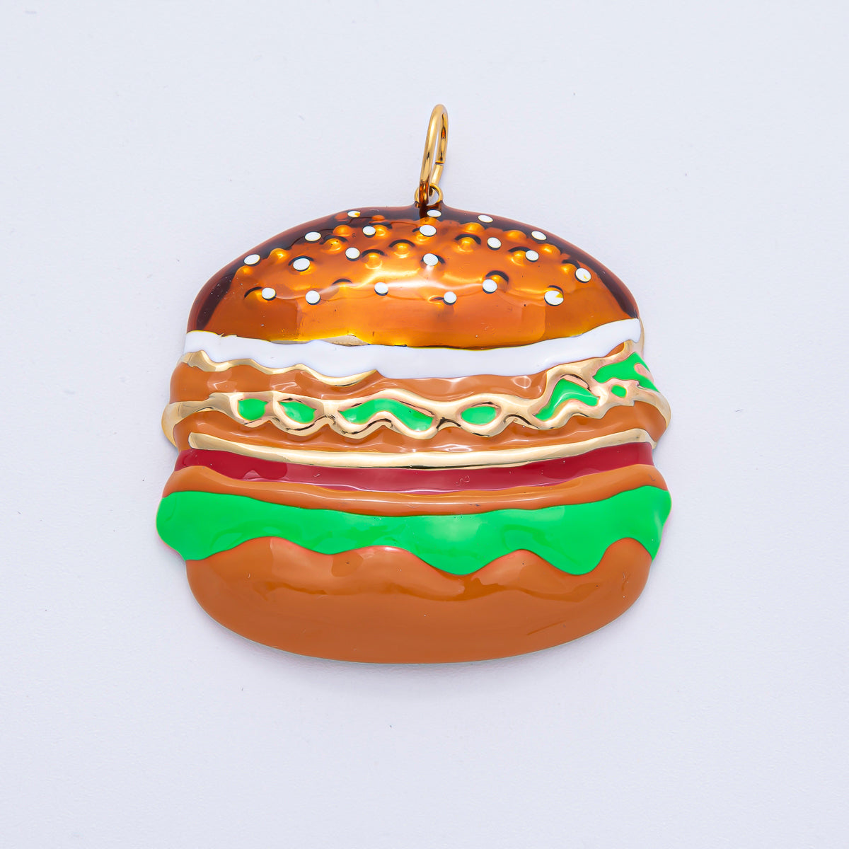 Stainless Steel 50mm Enamel Burger Fast Food Charm | J935