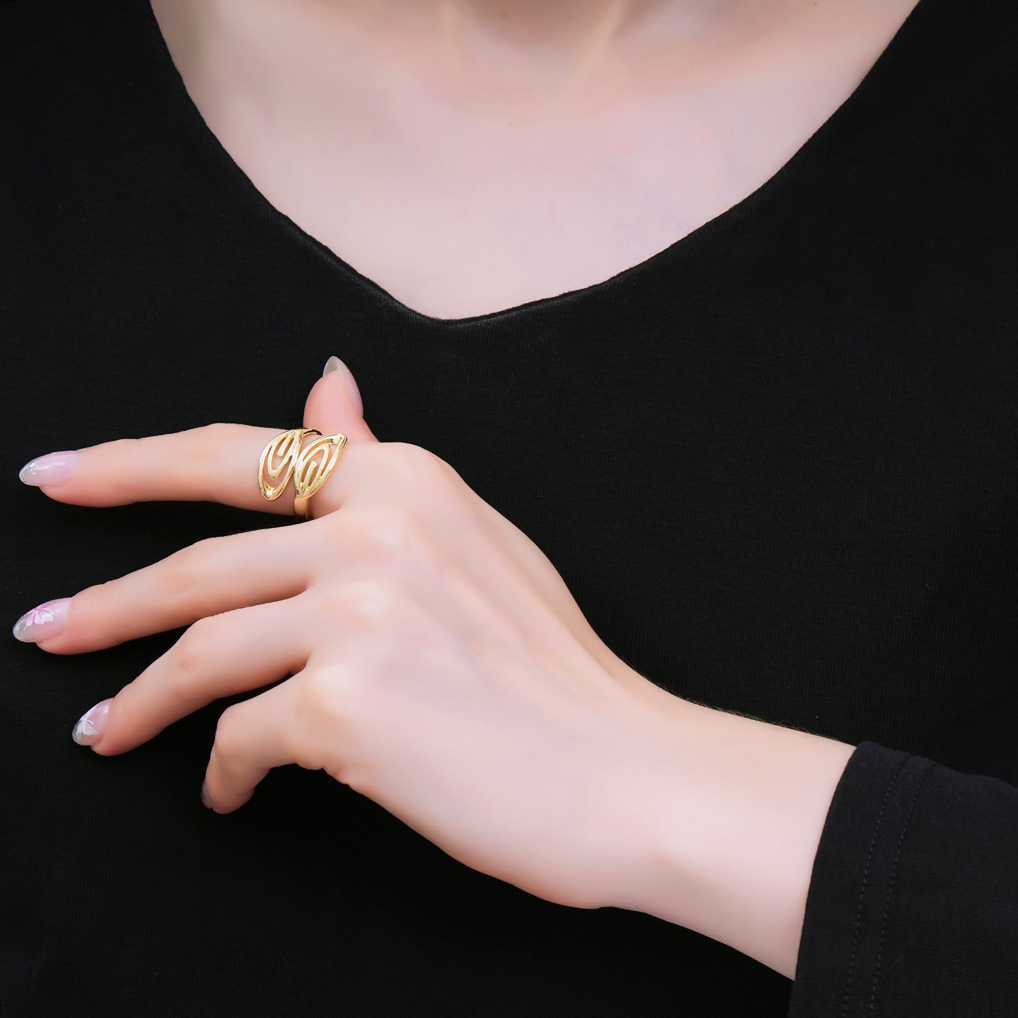 24K Gold Filled Angel Feather Ring Adjustable Wing Wrap Design | O1651
